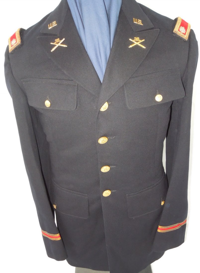 M1938 WWII Named 36th Artillery Dress Blue Lt. Col.: Very good condition M1938 uniform to a Lt. Col. of the 36th Field Artillery that fought from North Africa through Italy. The tag is dated 1939 and named to Robert Sewall Chester, who as a Coast Artill