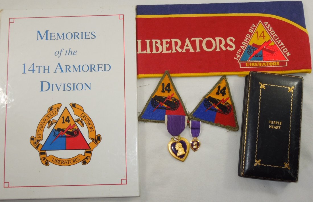 WWII US 14th Armored Div. Purple Heart Book Hat Patch (1 of 10)