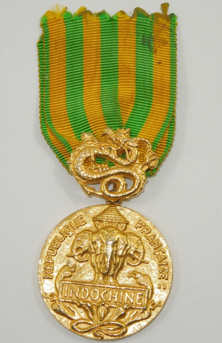 French Foreign Legion Vietnam Indochina Medal: 1950s era French Foreign Legion Indochina service medal with ribbon. No pin attachment; Overall good condition having wear consistent with age.