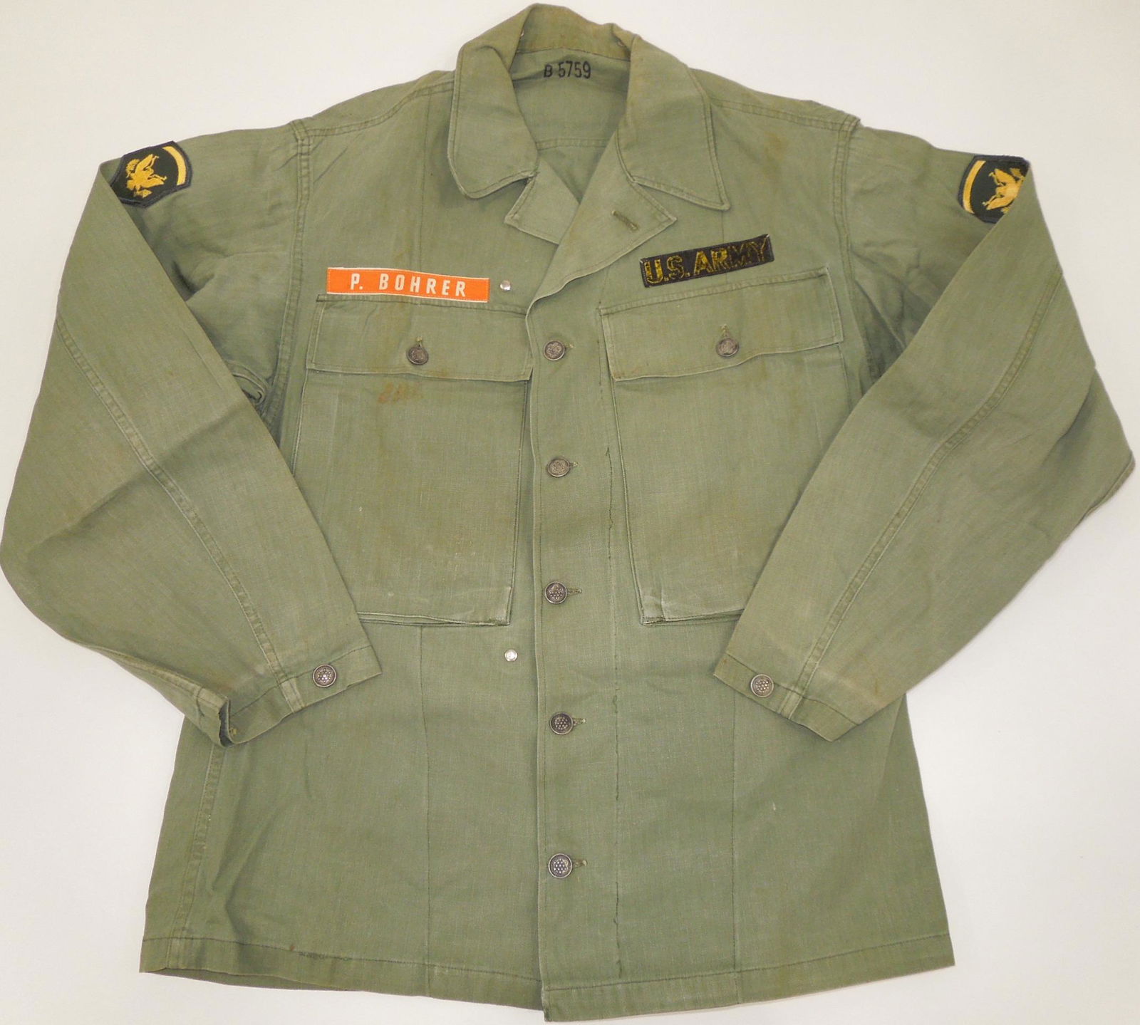 Vietnam Era US Army HBT Fatigue Shirt Branch Tape (1 of 7)
