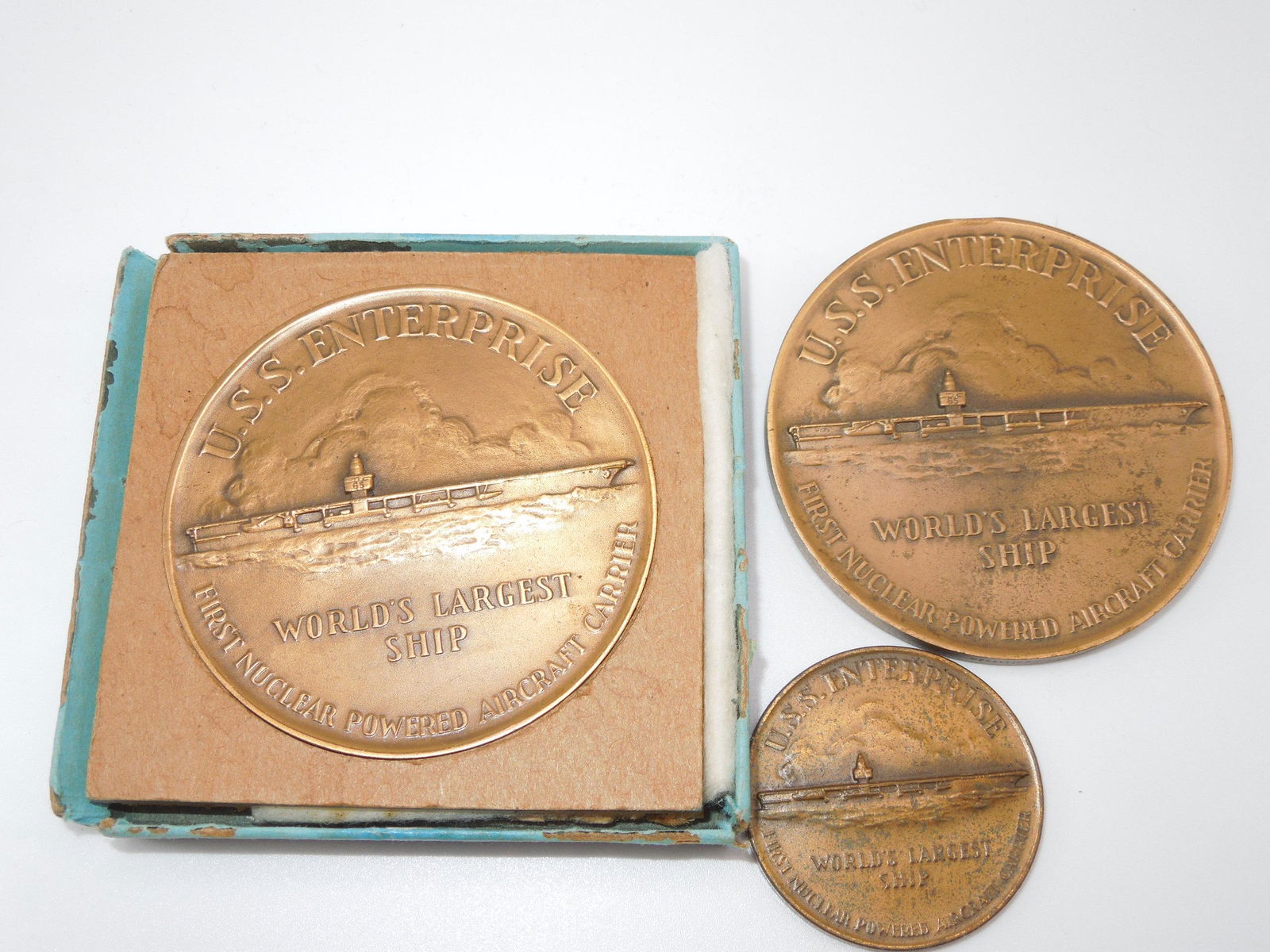 USS Enterprise 1960 Bronze Medallion Coins Lot of 3 (1 of 4)