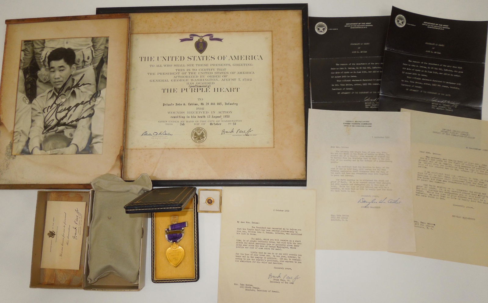 Korean War Named Japanese American KIA Purple Heart Archive MacArthur (1 of 13)