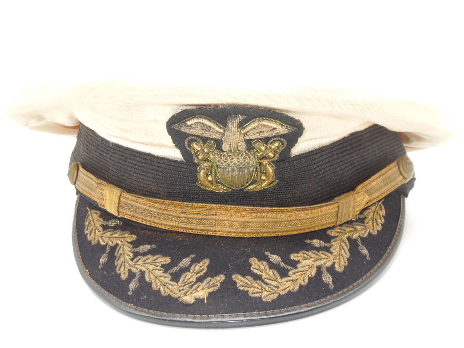 WWII USN Navy White Captain Visor Cap Hat (1 of 3)