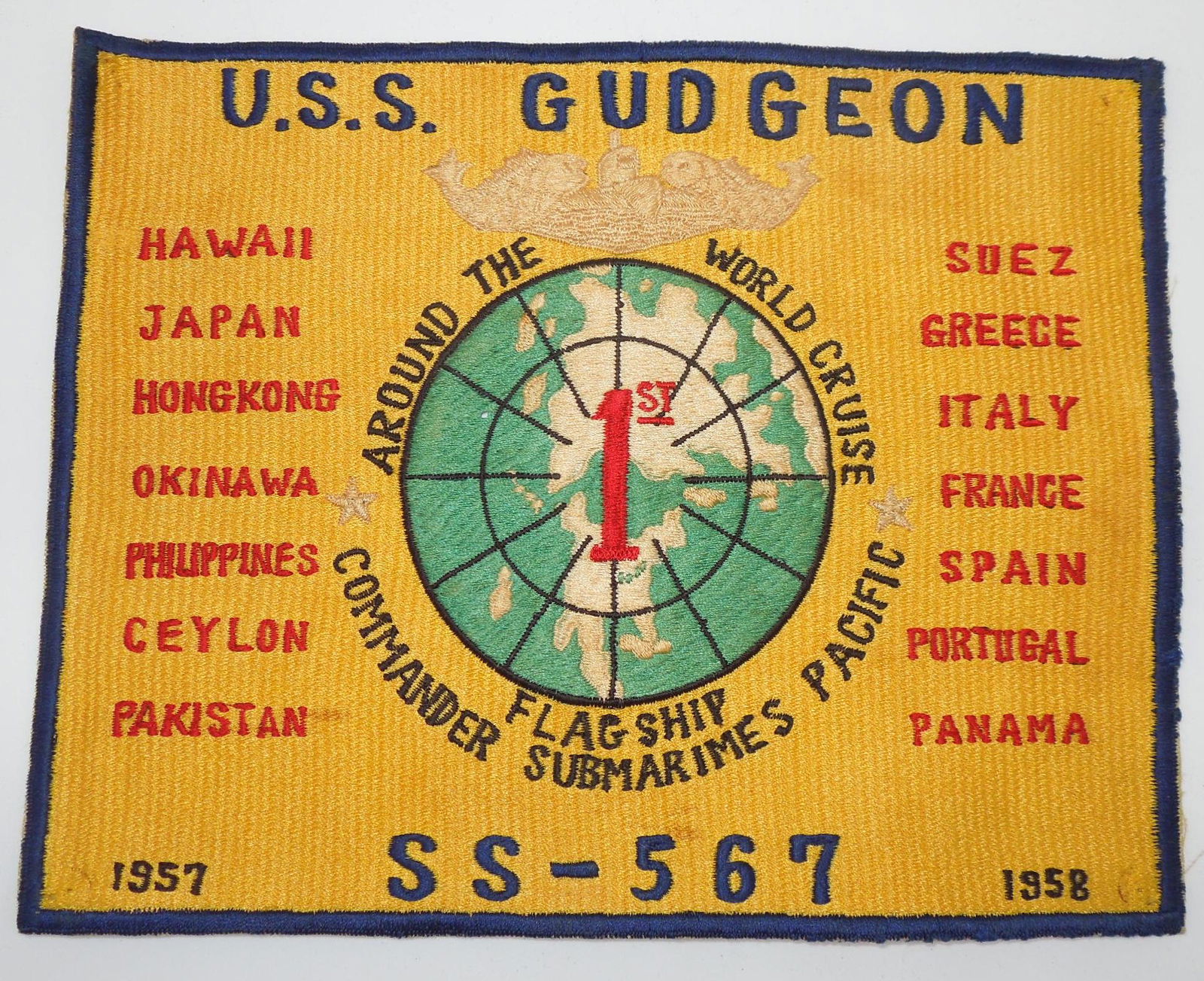 1958 USN Navy USS Gudgeon Submarine SS-567 Large Jacket Patch (1 of 4)