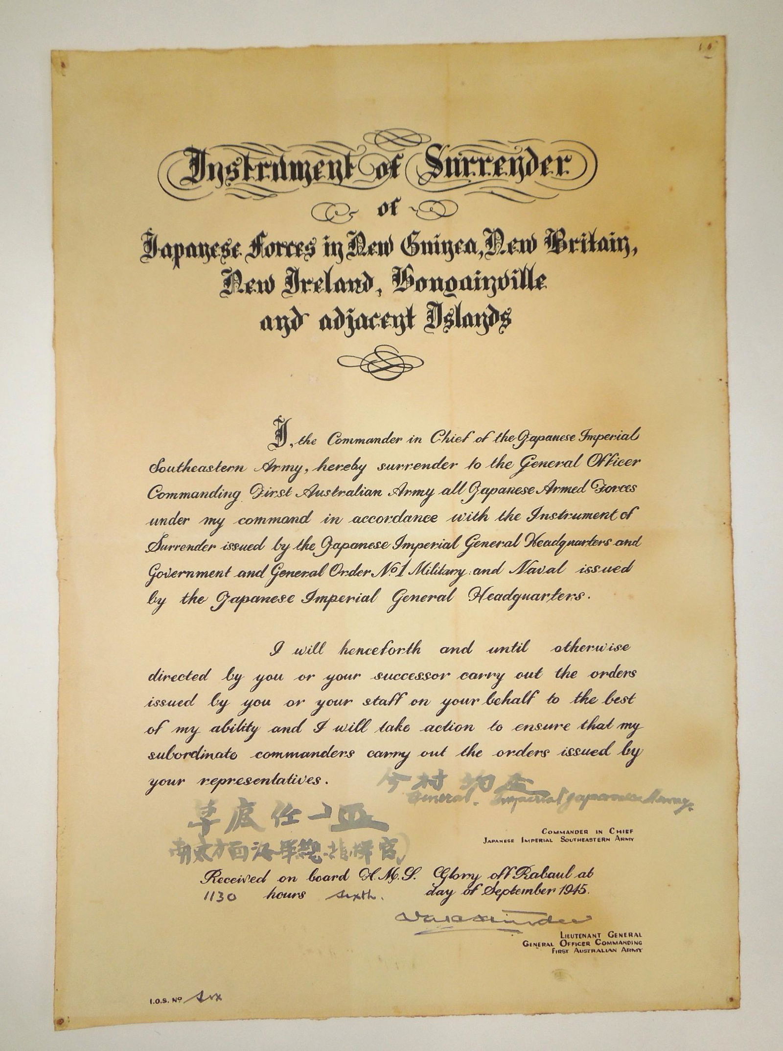 Original WWII Japanese Instrument of Surrender Document (1 of 9)
