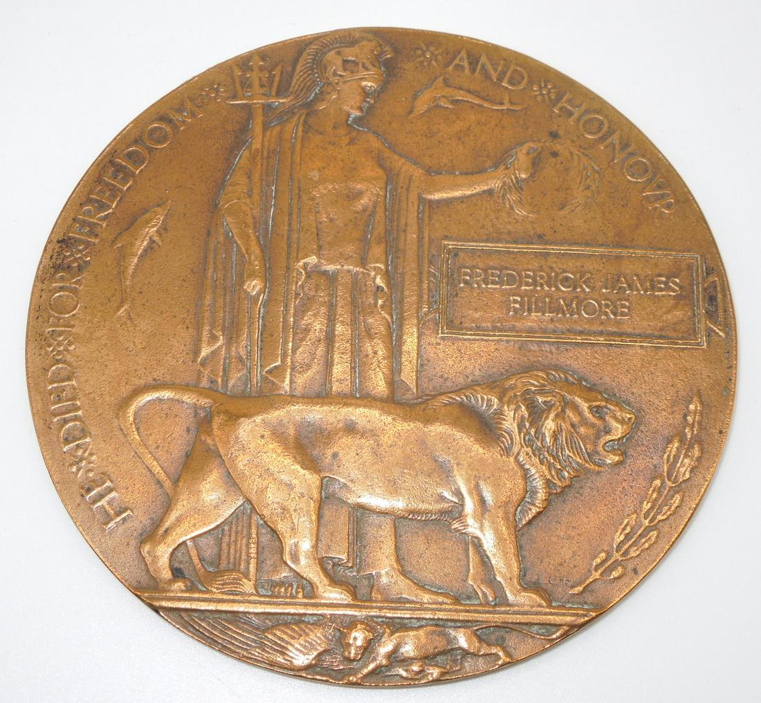 WWI Named British Military Death Penny Memorial Plaque (1 of 4)