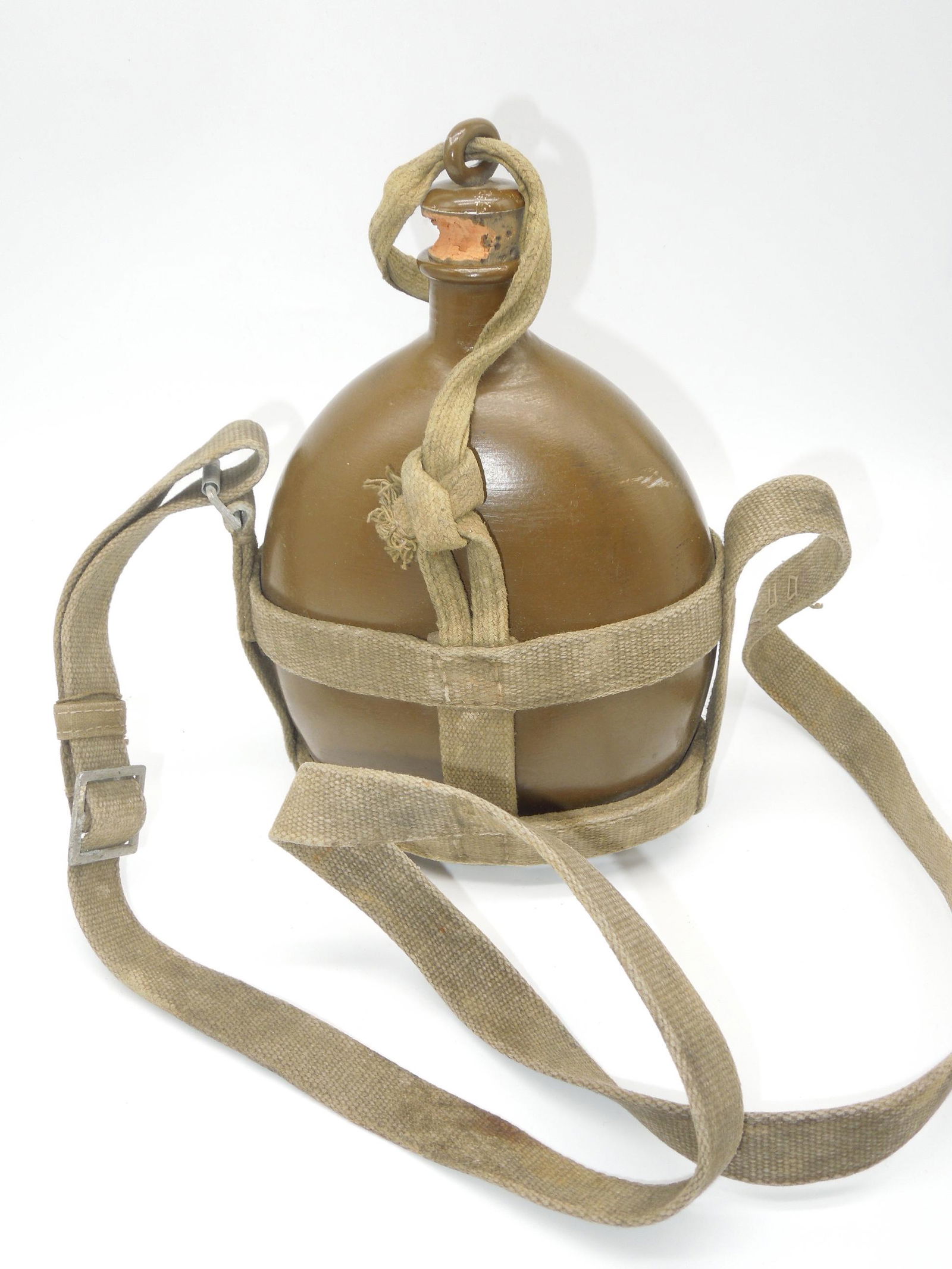 WWII Era Japanese Army Canteen, Strap Carrier & Cork Stopper (1 of 4)