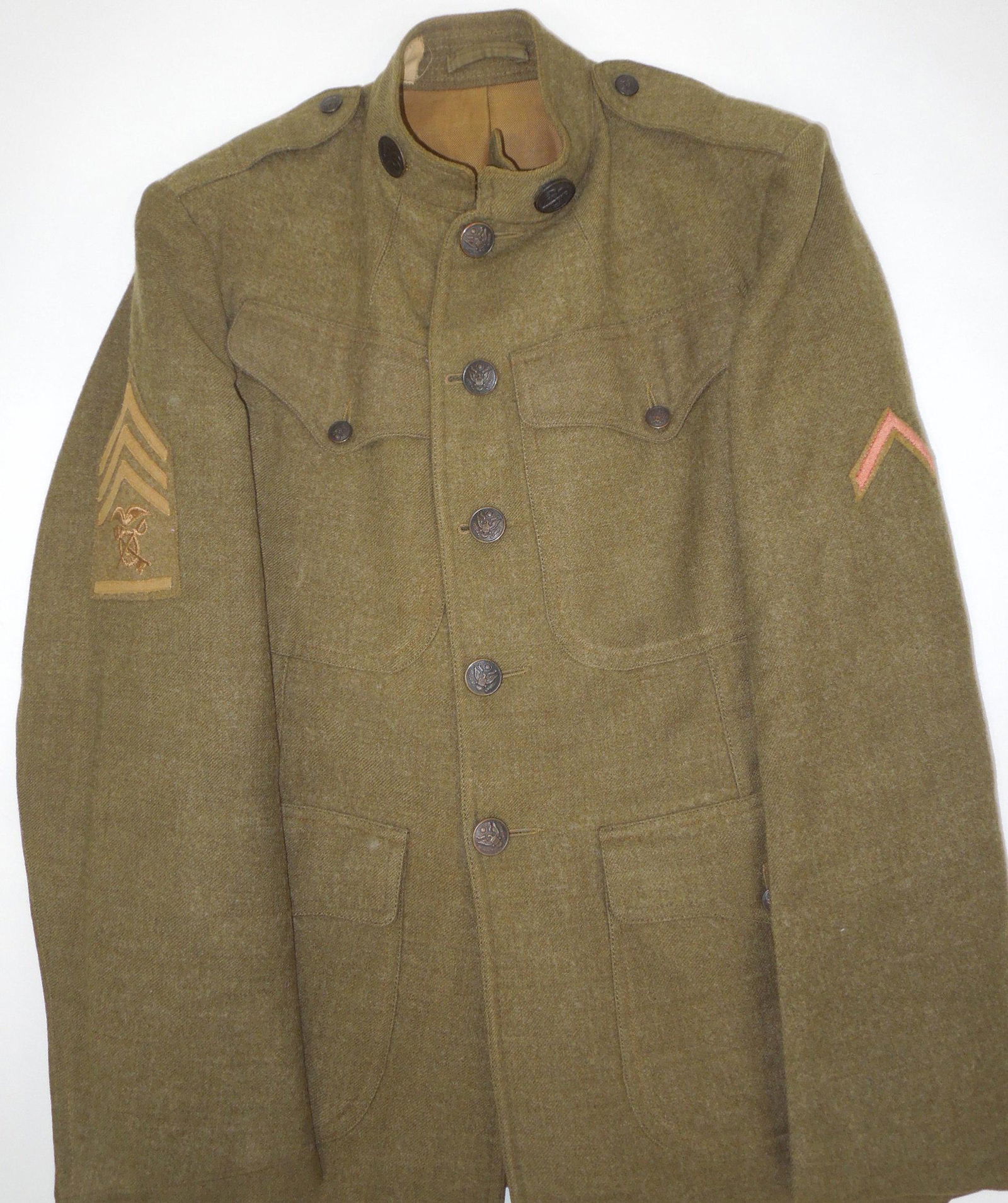 WWI US Army Quartermaster Wool Uniform Jacket & Collar Discs (1 of 6)