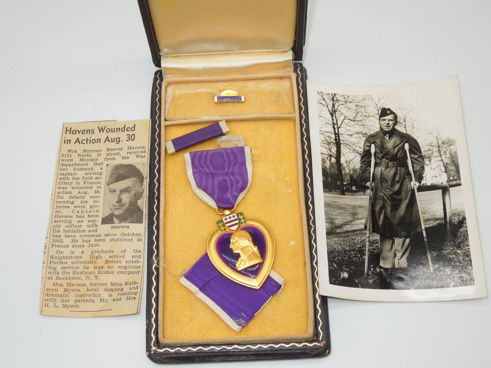 WWII US Army Engineer Officer Purple Heart, Photo & News Clipping Group (1 of 5)