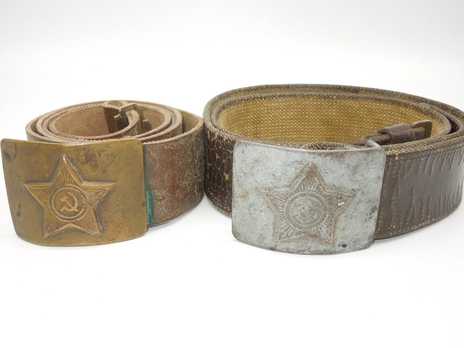 Soviet Russian Russia Army Belts from Afghanistan Lot of 2: Original Soviet Army belts that were found by the consignor in Afghanistan while he was stationed there. These likely date from the Soviet Occupation there in the 70s and 80s. Faded Stamp on the insid