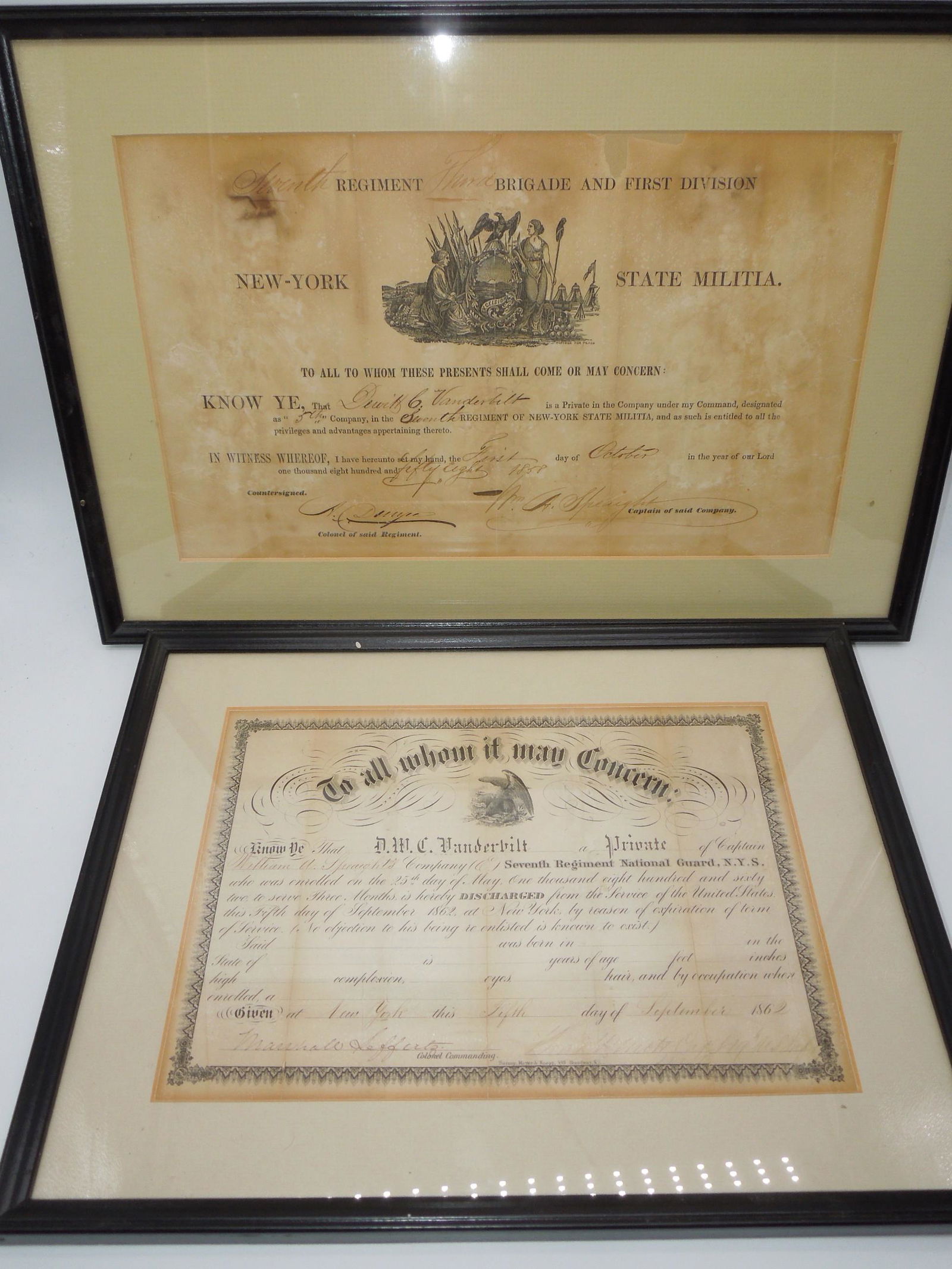 Civil War 7th New York Regiment Militia Enlistment & Discharge Documents Lot of 2 (1 of 6)
