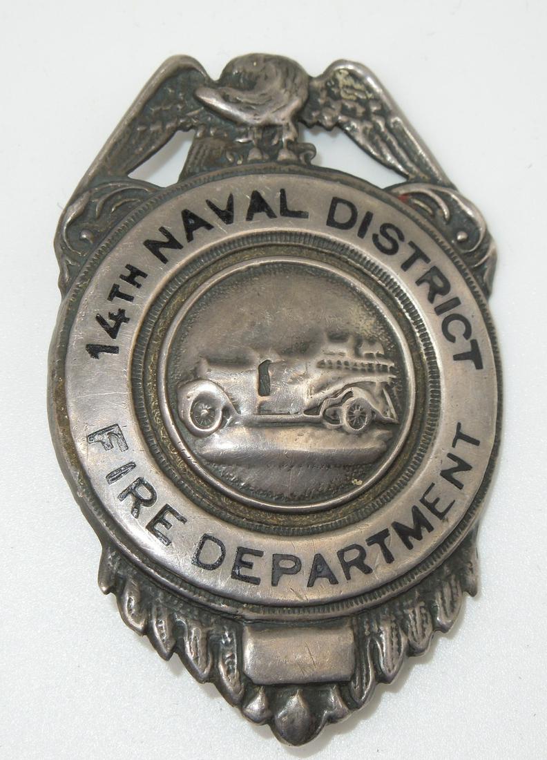 Sterling 1930s 14th Naval District Pearl Harbor Fire Department Badge (1 of 2)