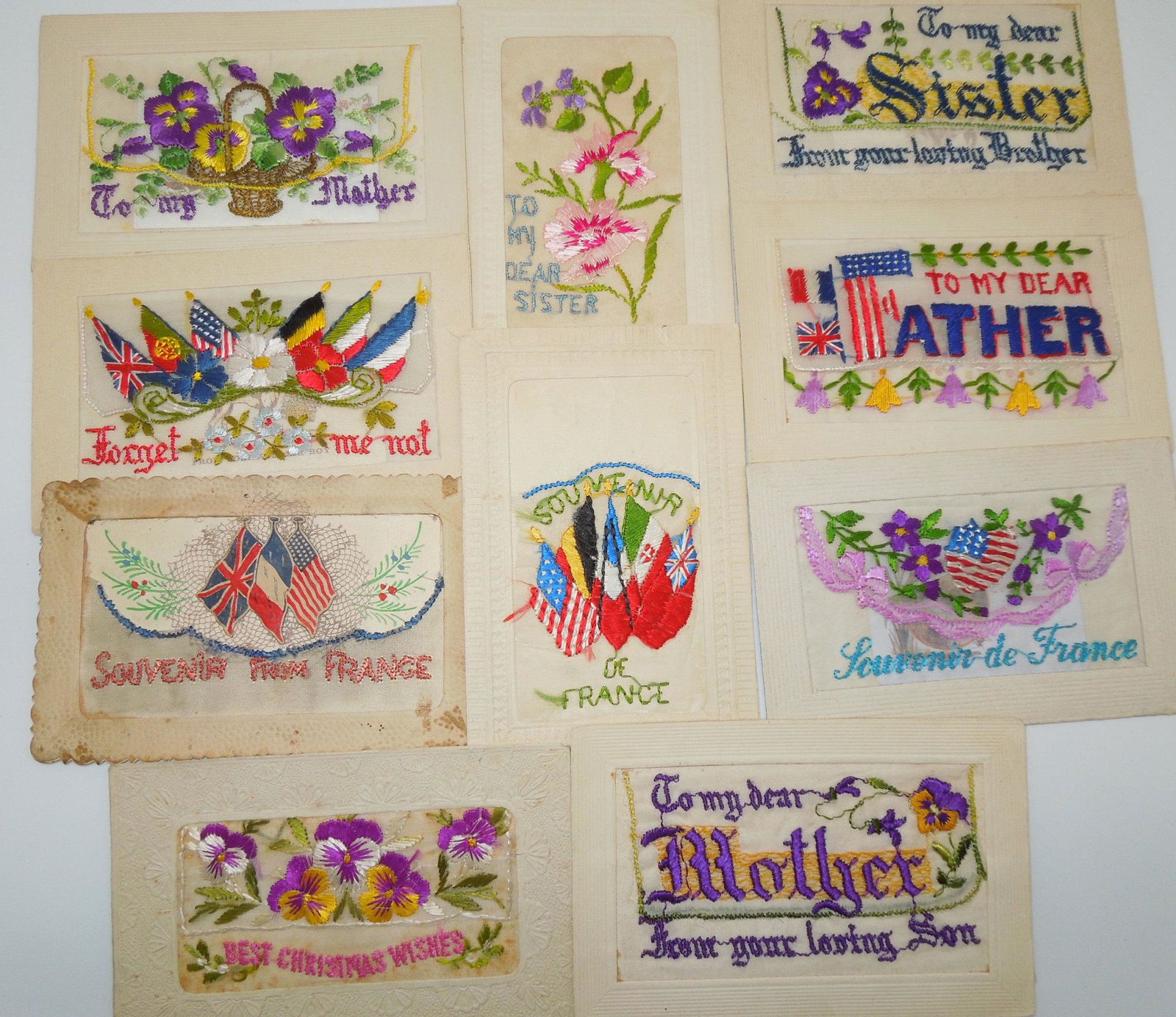 WWI US Military Souvenir of France Cloth A.E.F. Postcards (1 of 12)