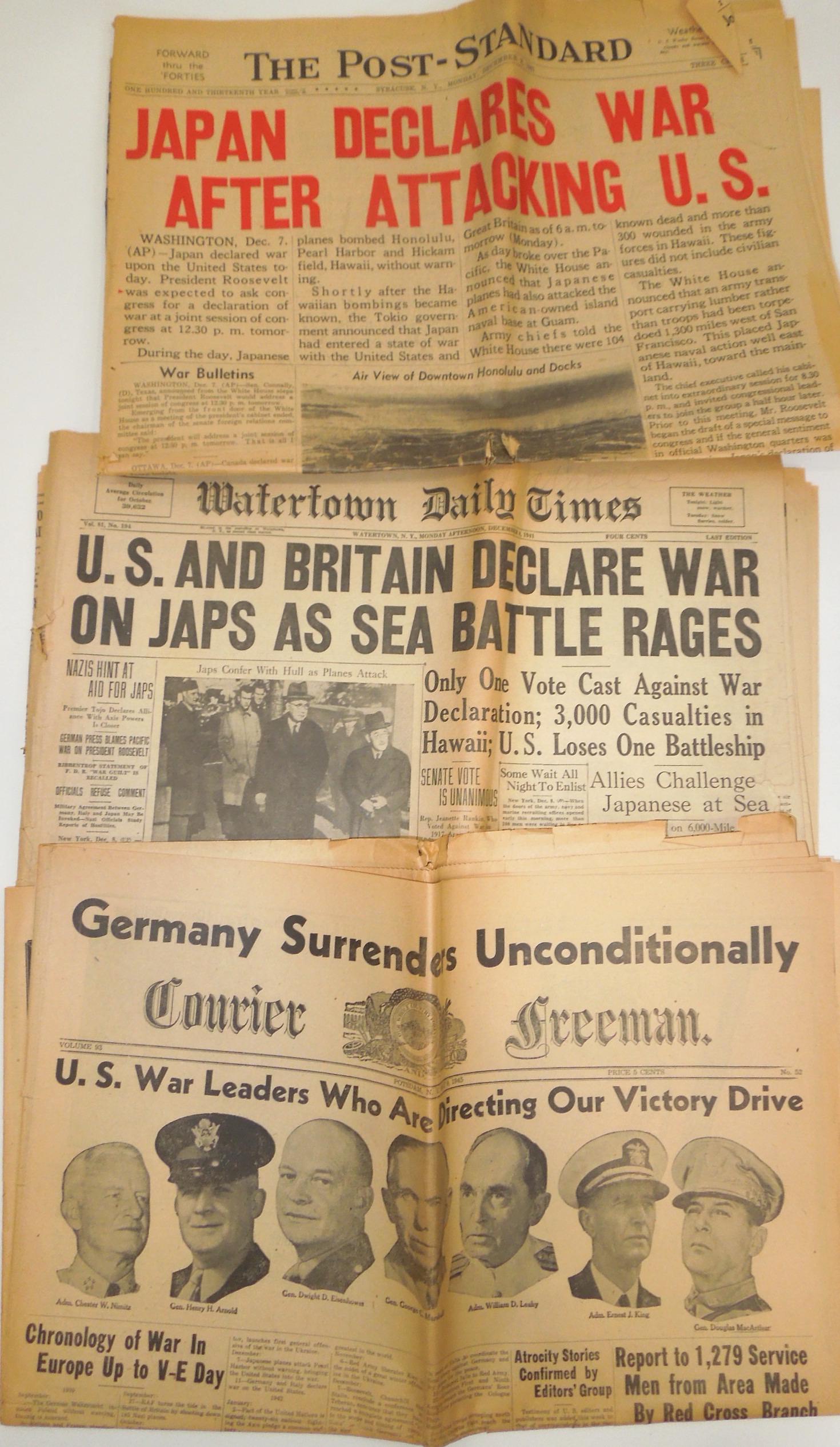 Lot WWII Pearl Harbor Attack & Victory Newspapers New York State (1 of 4)