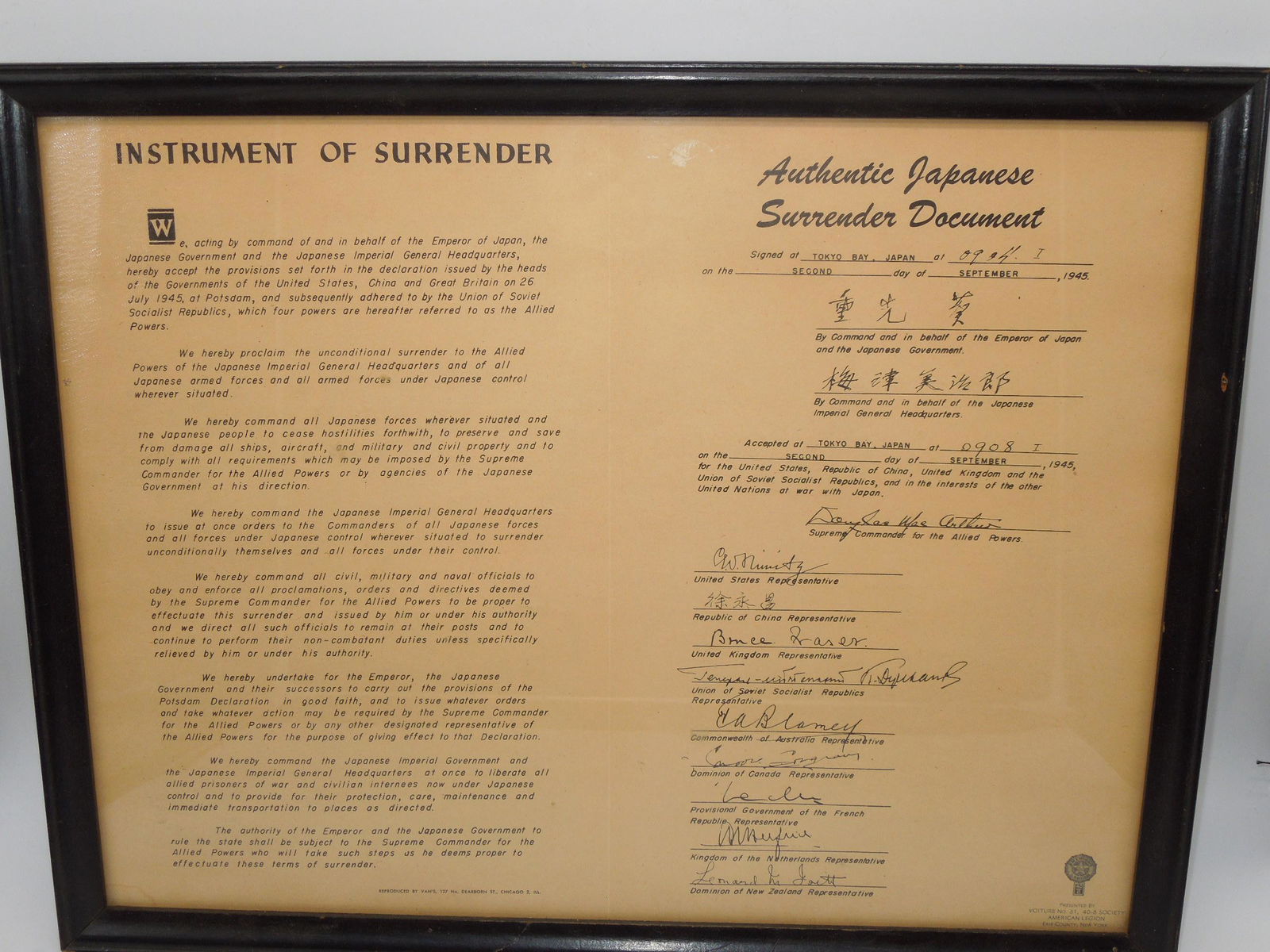 Authentic Japanese Instrument of Surrender Document Period Copy (1 of 7)