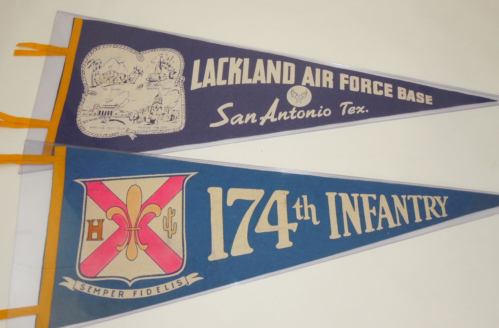 Vintage Military Pennants 174th Infantry Regiment NY ANG & USAF Lackland AFB Texas (1 of 4)