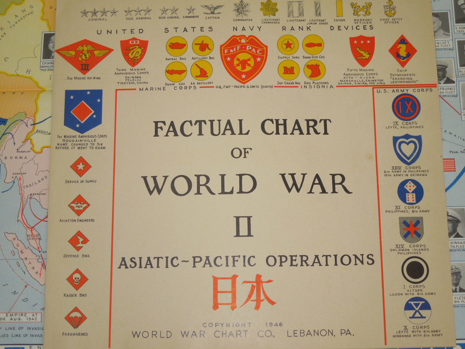 WWII Factual Chart of WWII World War Two Asiatic-Pacific Operations Map (1 of 6)