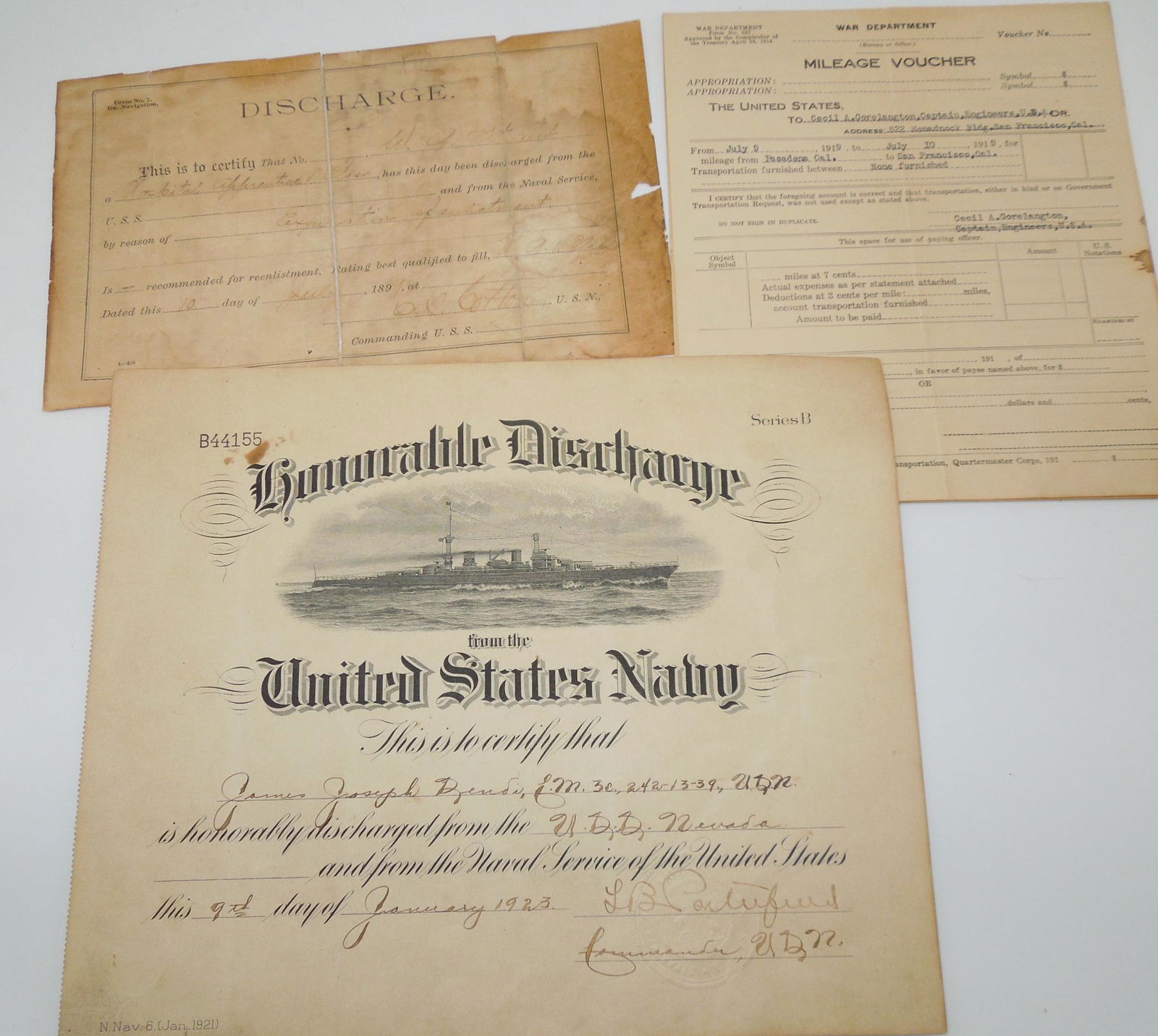 1899 -1920s USN Navy & War Depart Discharges Paperwork Documents & Army Vouchers (1 of 7)