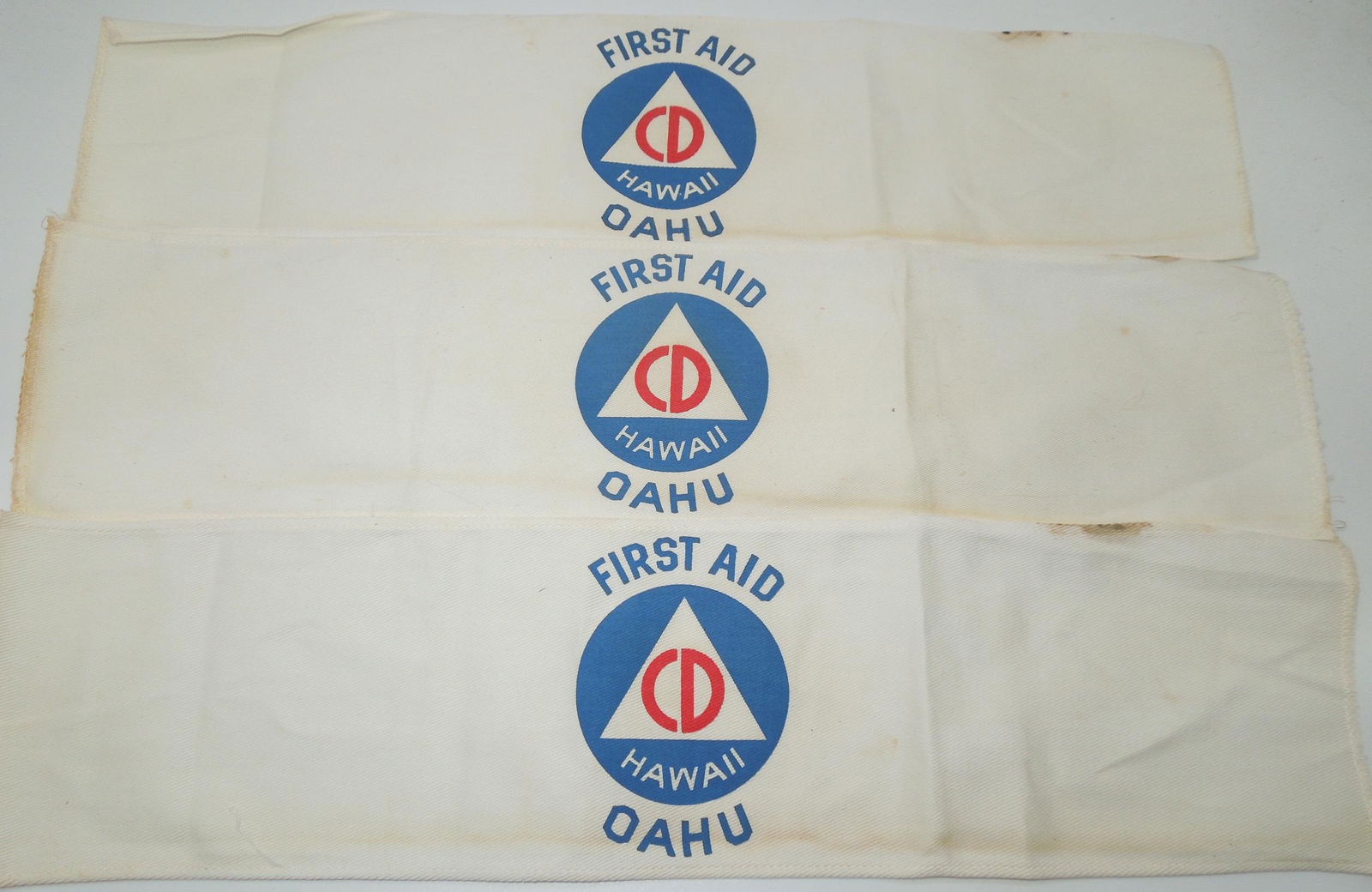 WWII Era US Hawaii Civil Defense Oahu First Aid Armbands Lot (1 of 3)