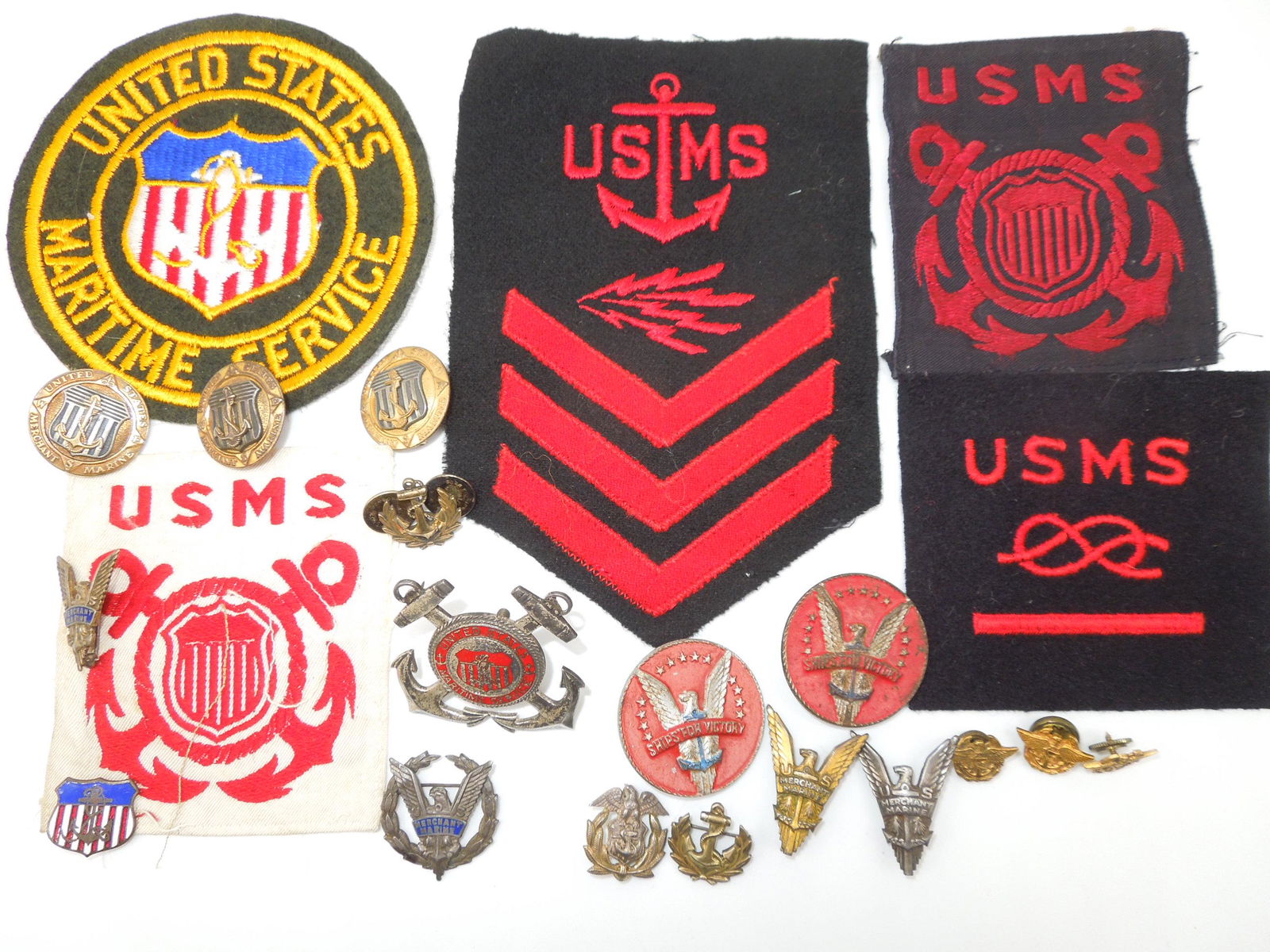 WWII US Maritime Service Merchant Marine Pins & Patches Sterling (1 of 10)