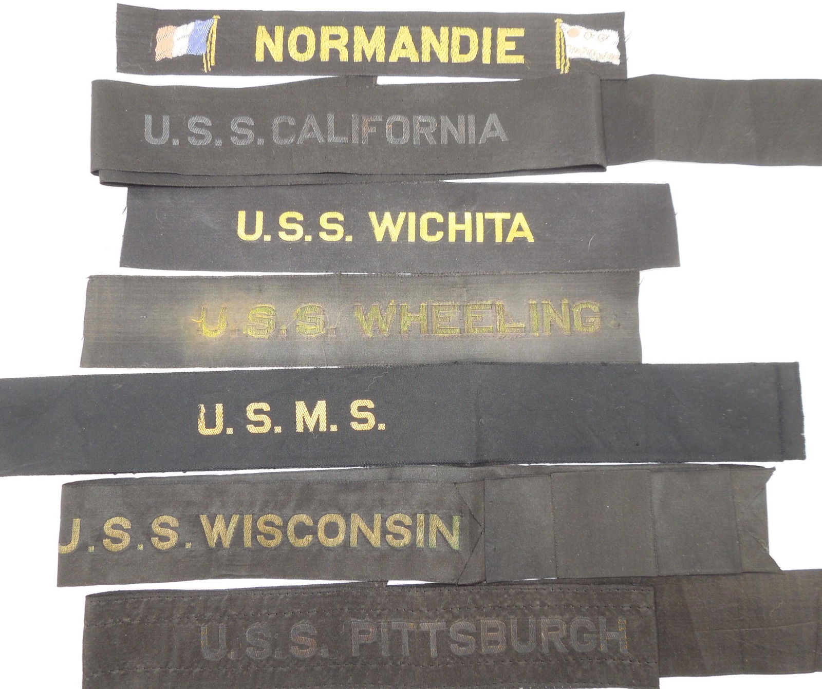 Navy Spanish American SAW - WWI Ship Ocean Liner Cap Hat Tallies Tally Bands Lot of 7 (1 of 3)
