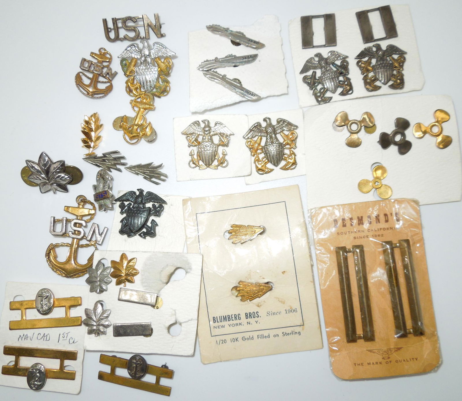 USN Navy Officers Commander CPO Anchor Etc. Collar Insignia Pins Badges Sterling (1 of 6)