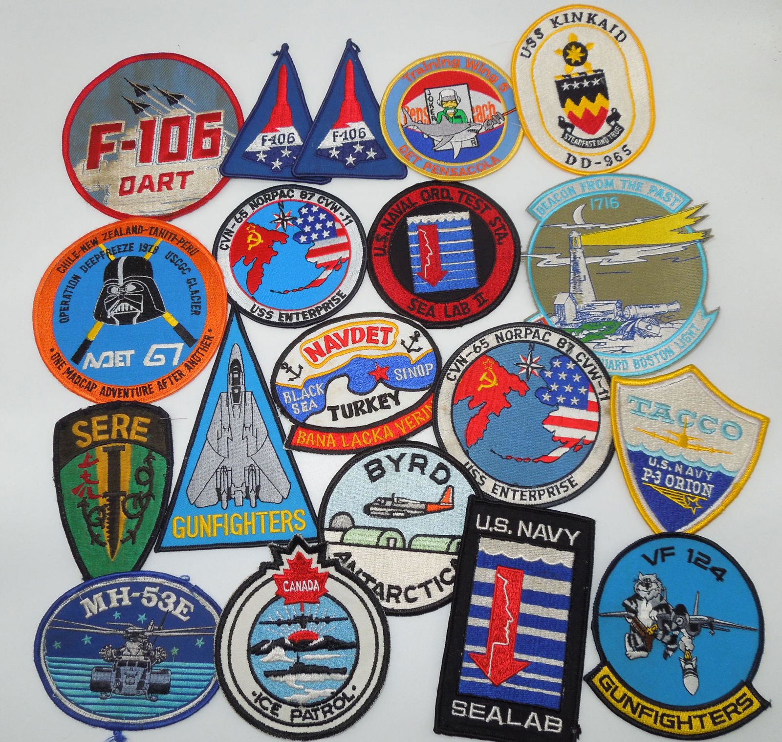 Lot 19 US Navy Patches SERE, F-106, USS Enterprise, VF-124, USS Kinkaid (1 of 8)