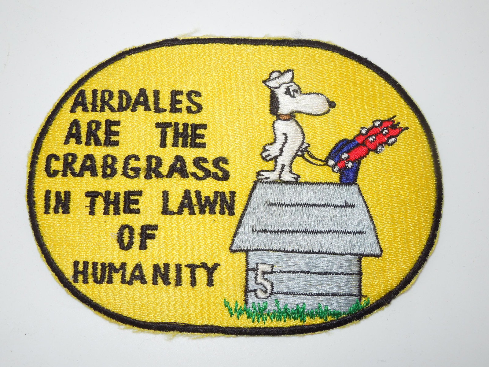 Vietnam Custom Snoopy Patch Airdales Are The Crabgrass in The Lawn Of Humanity: Original vintage US Military patch as shown in the photos. Size scale is shown for reference. Good condition with some signs of aging.