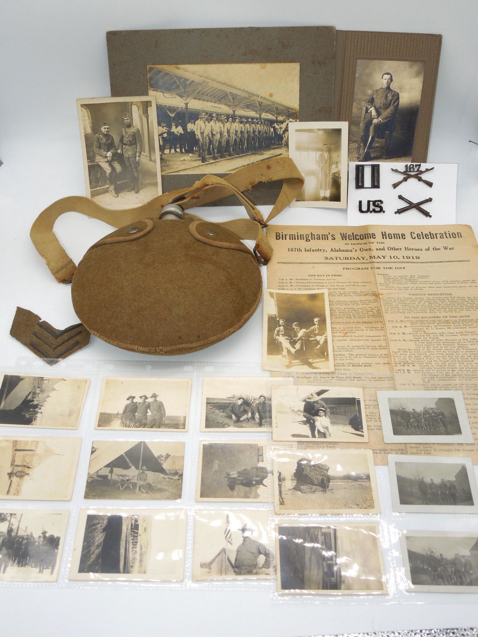 WWI 167th Infantry Regiments, 42nd Division Captain Canteen Photo Pins Group (1 of 10)