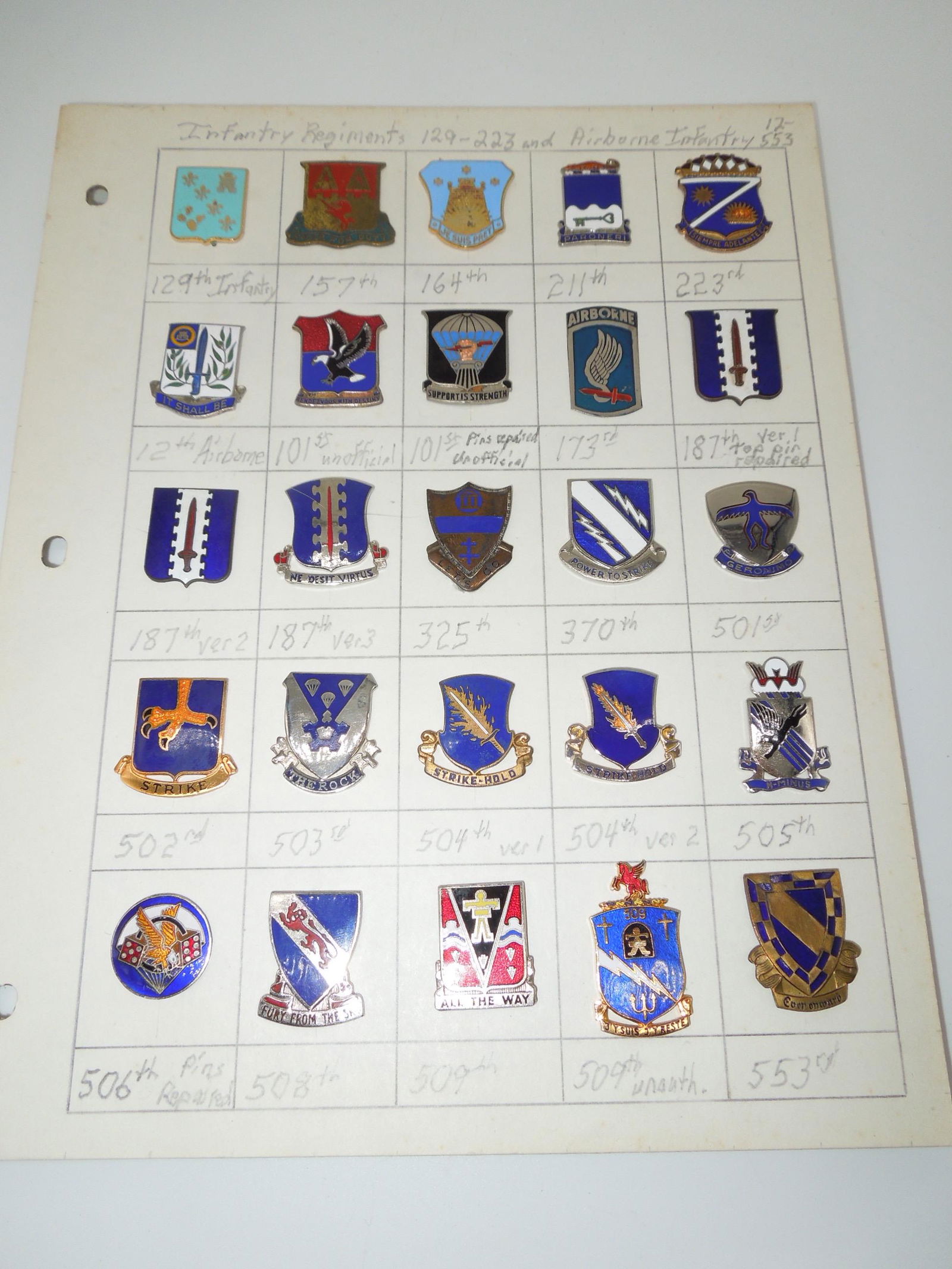 WWII - Vietnam Infantry DUI Unit Crest Pins Collection (1 of 4)