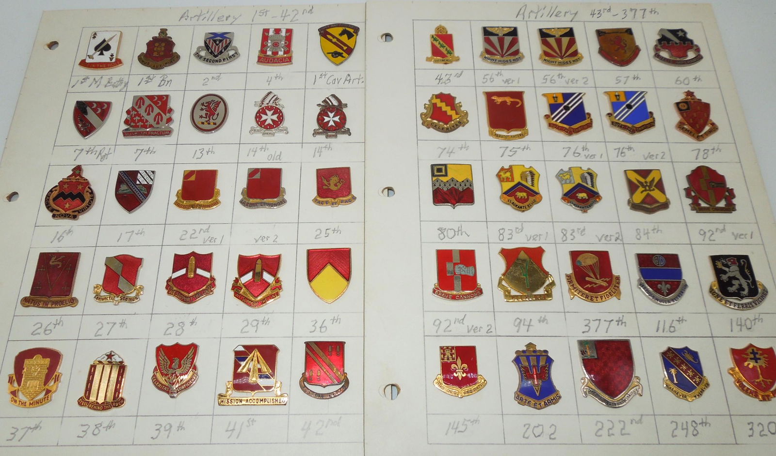 Vintage US Army Artillery Regiment DUI Unit Crest Pins Collection (1 of 4)