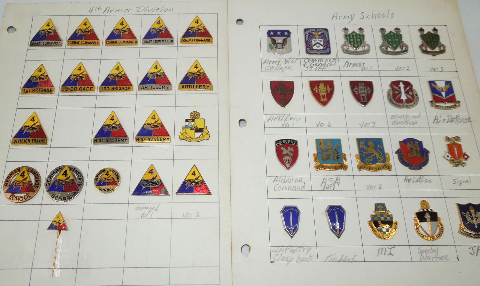 Vintage US Army Schools & 4th Armored DUI Unit Crest Pins Collection (1 of 6)