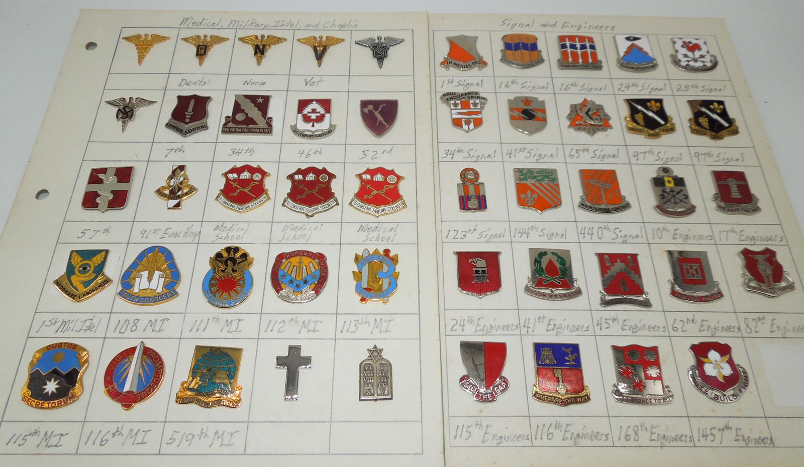 Vintage US Army Medical Signal Engineer Chaplain DUI Unit Crest Pins Lot (1 of 5)