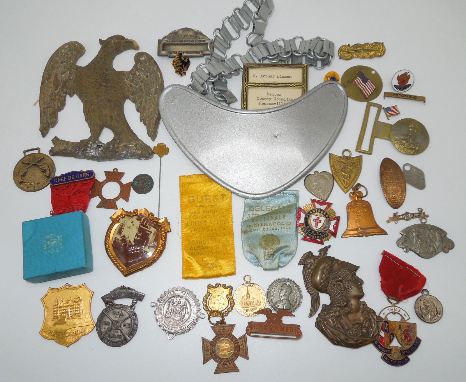 Vintage 1800s - 1900s Lot Pins Ribbons Badges Eagles NRA Masonic (1 of 12)