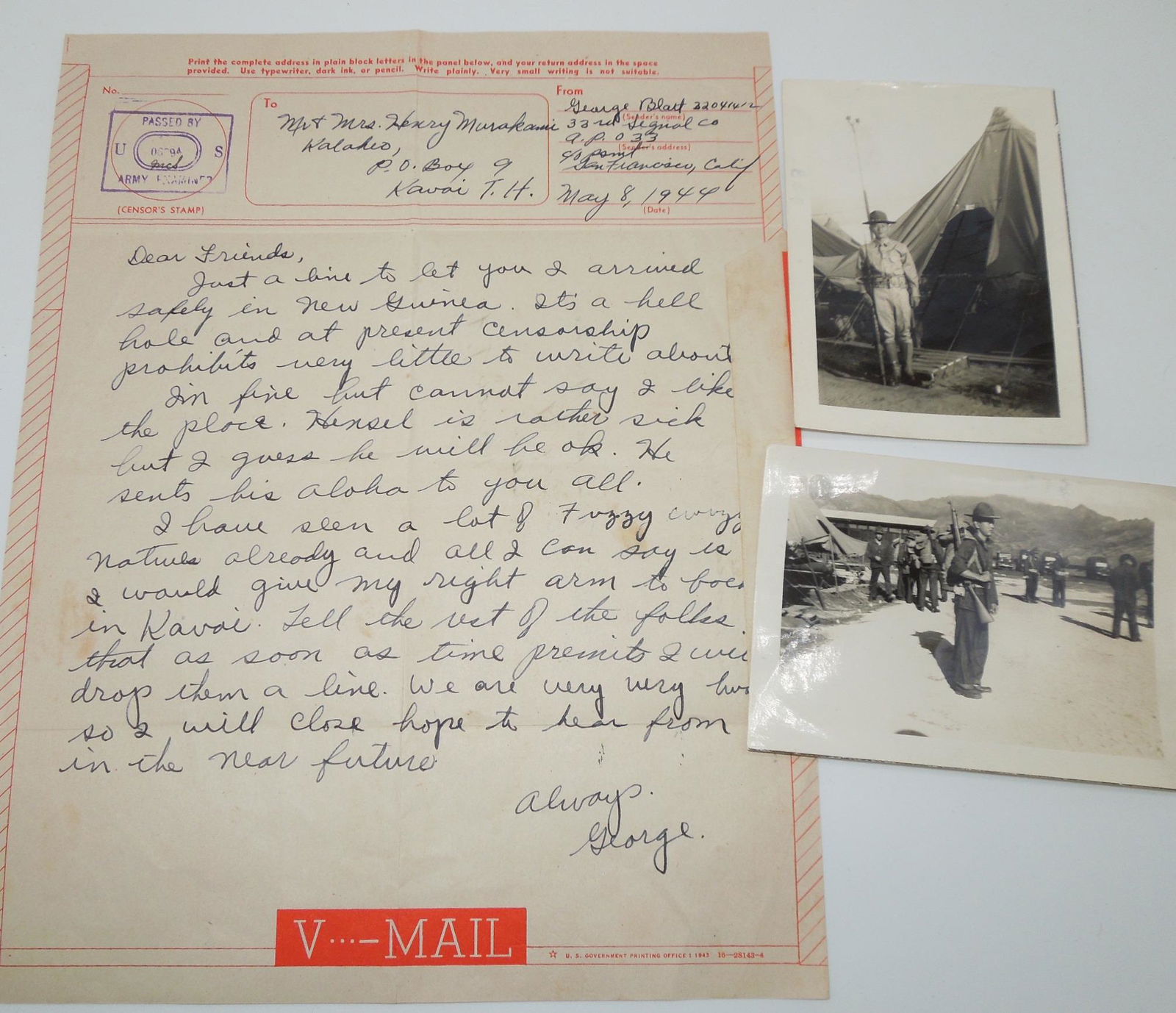 WWII Japanese-American US Army Soldier 1944 V-Mail & Photos Group (1 of 5)