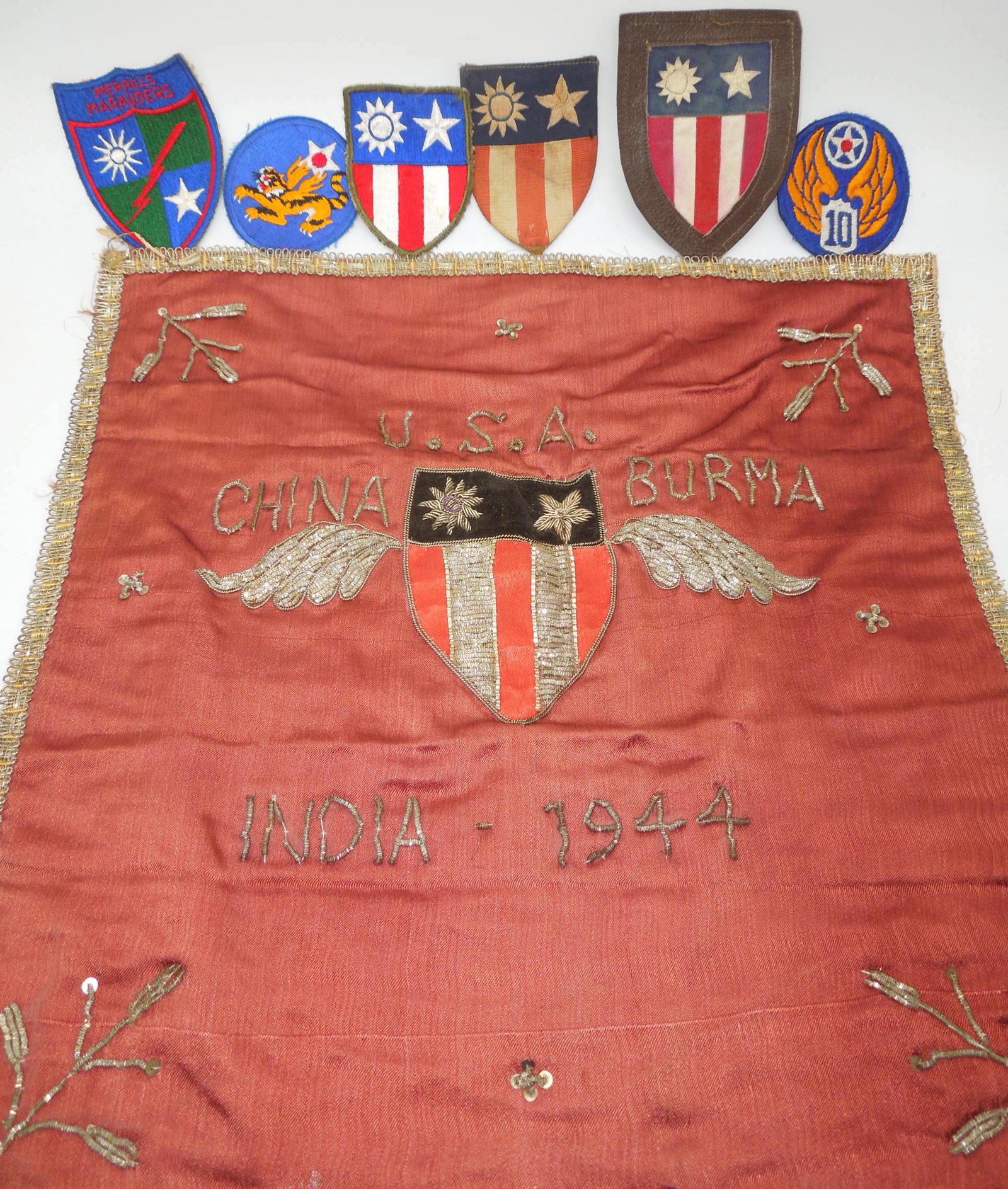 WWII China Burma India CBI 1944 Merrills Marauders Banner Pillow Cover & Patches (1 of 5)