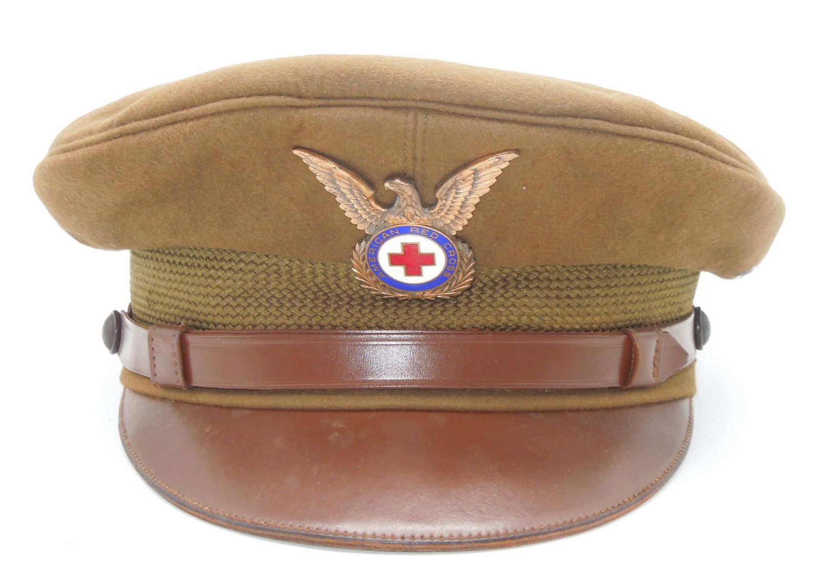 WWII Era US American Red Cross ARC Insignia Badge & Officer Visor Cap Hat (1 of 5)