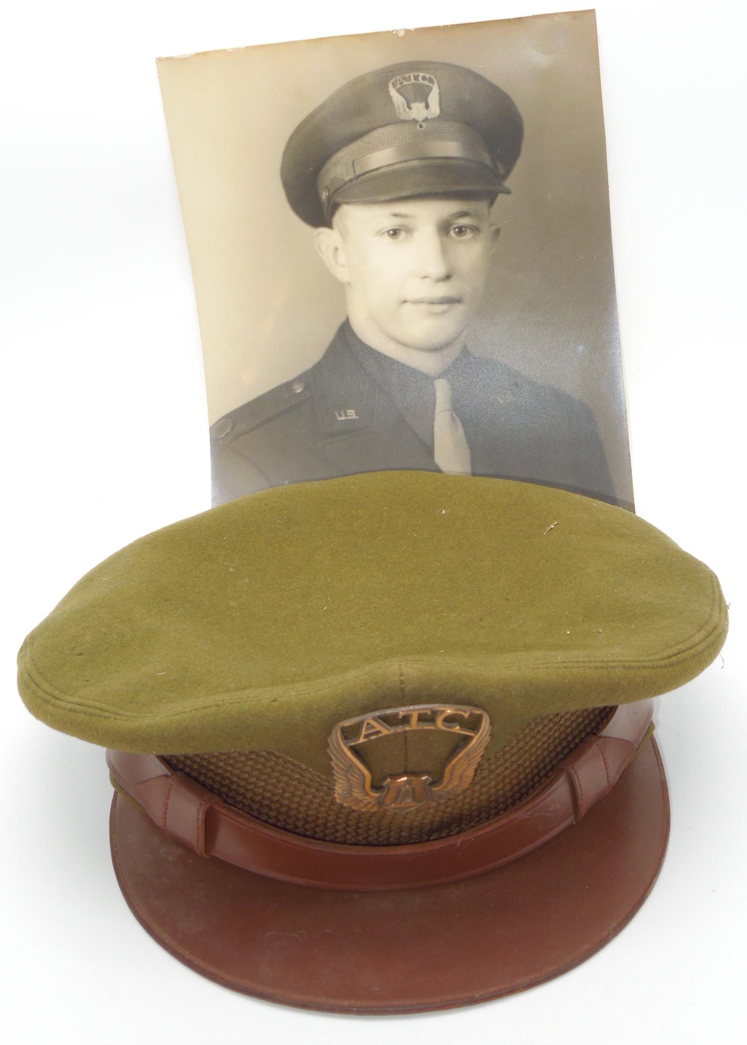 WWII Era USAAF Army Air Force ATC Air Transport Command Visor Cap & Portrait Photo (1 of 8)