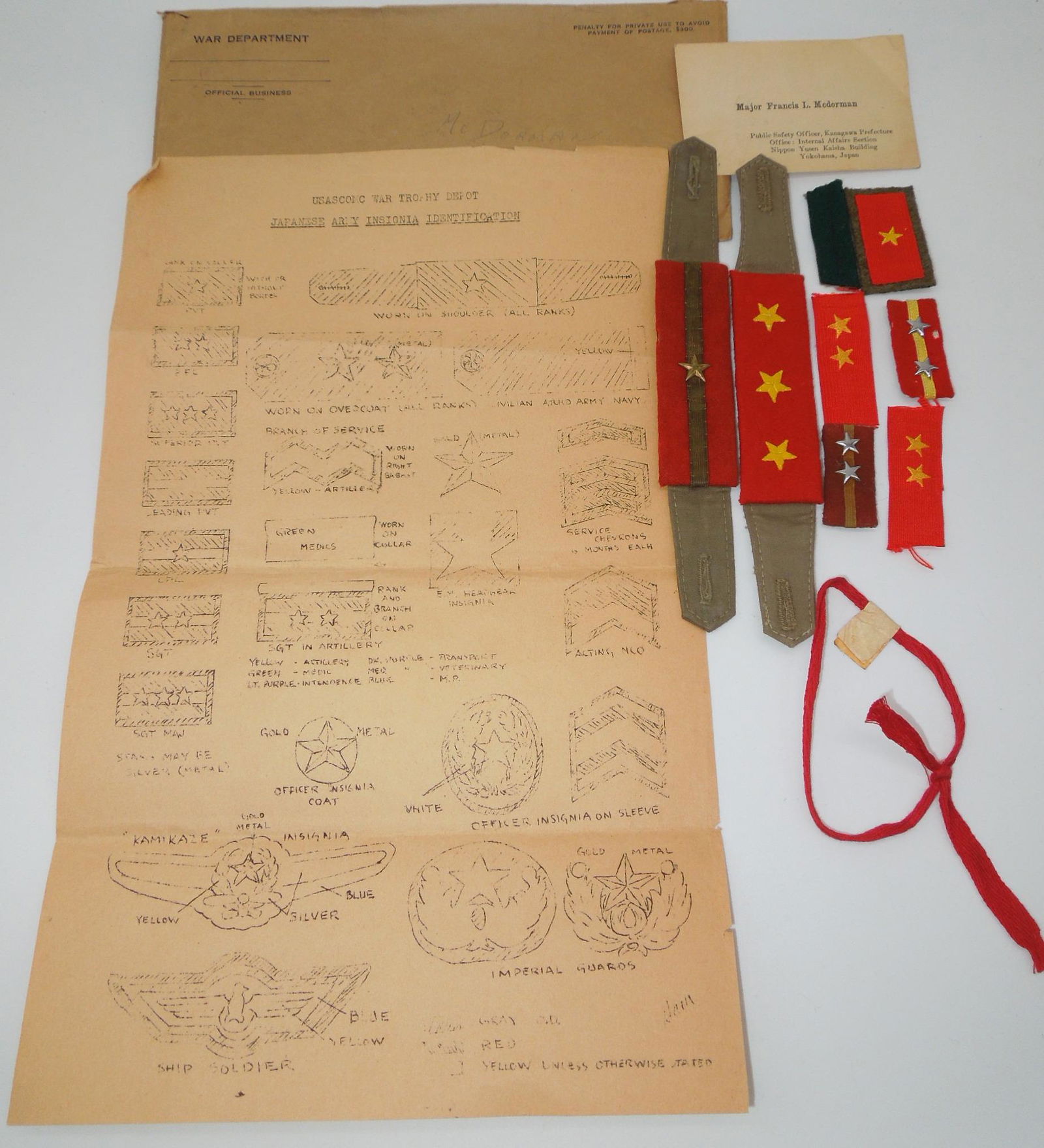 WWII Captured Japanese Rank Insignia Patches & Document (1 of 9)