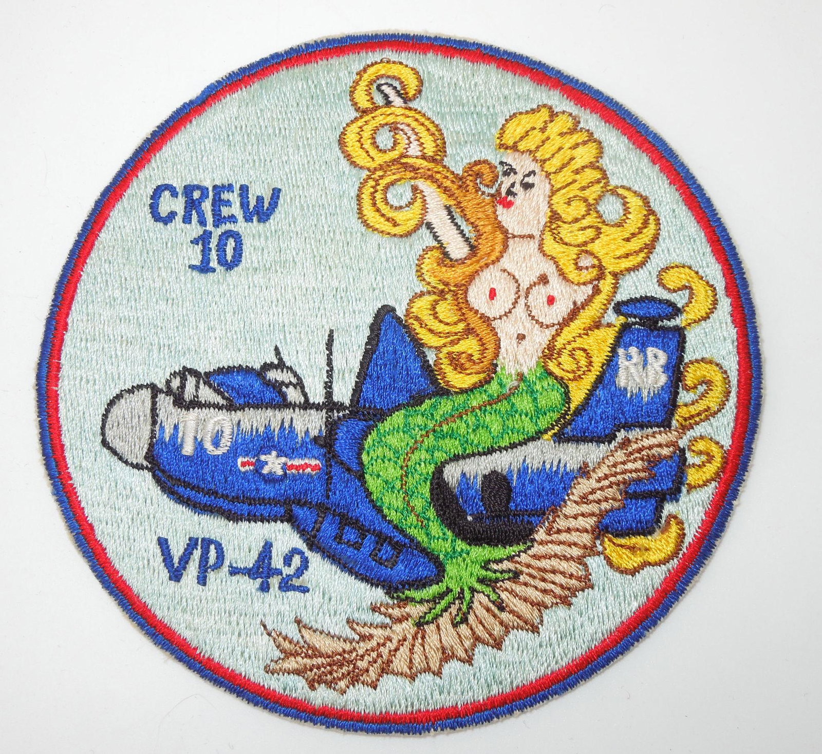 Korean War US Navy VP-42 Crew 10 Patch: Vintage US Military patch as shown. It has some paper and glue residue on the back. This came out of a large collection from a USMC, USCG, and USN collector who picked up most of his items in the 1960