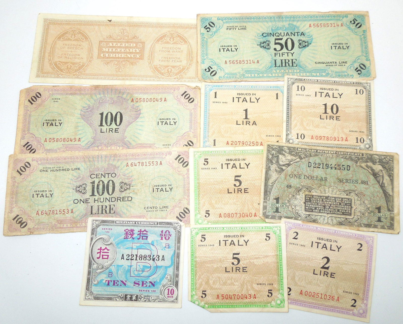 WWII Military Allied Banknote Currency Payment Certificate Money Lot Italy Japan (1 of 3)