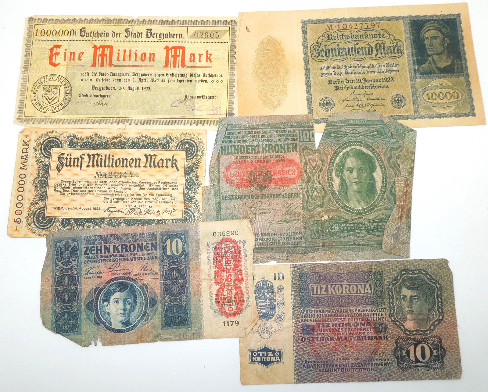 WWI - WWII German Austro-Hungarian Banknote Money Currency Paper Lot (1 of 7)