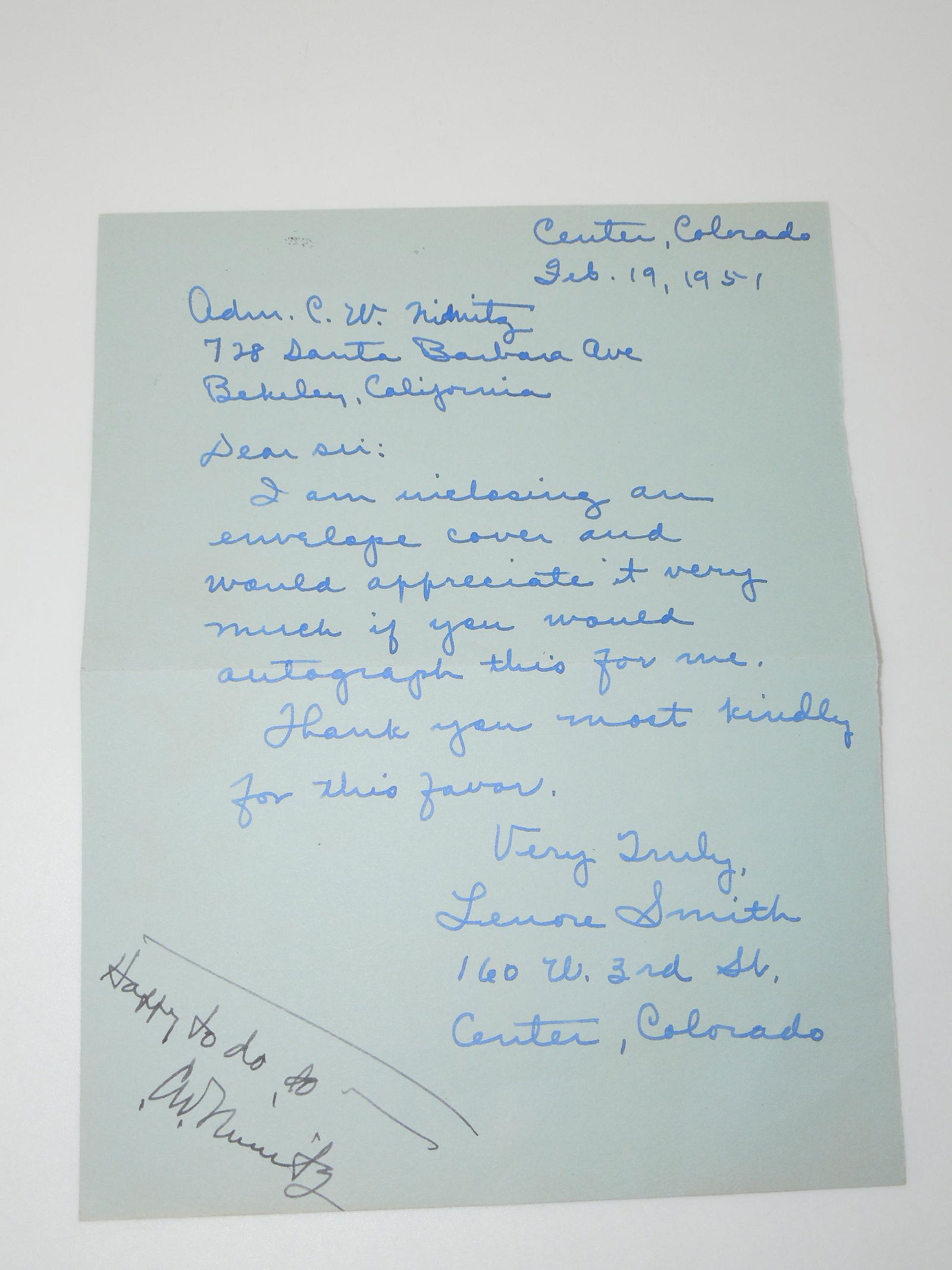 Original Signed 1951 Navy Fleet Admiral Chester Nimitz Autographed Letter (1 of 2)