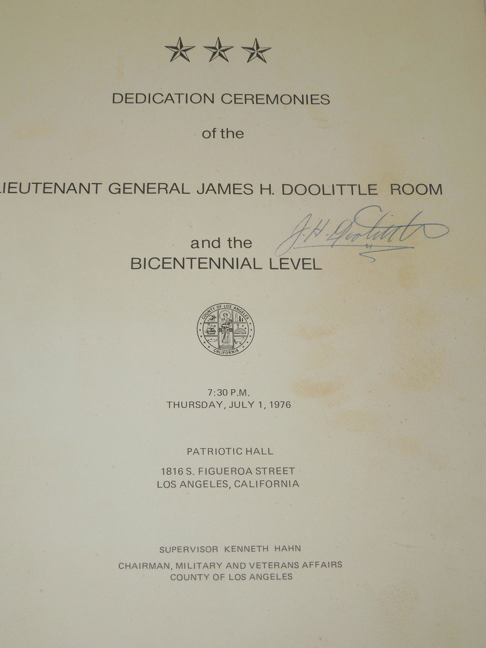 1976 Signed US Army General MOH James Doolittle Autograph Dedication Booklet (1 of 4)