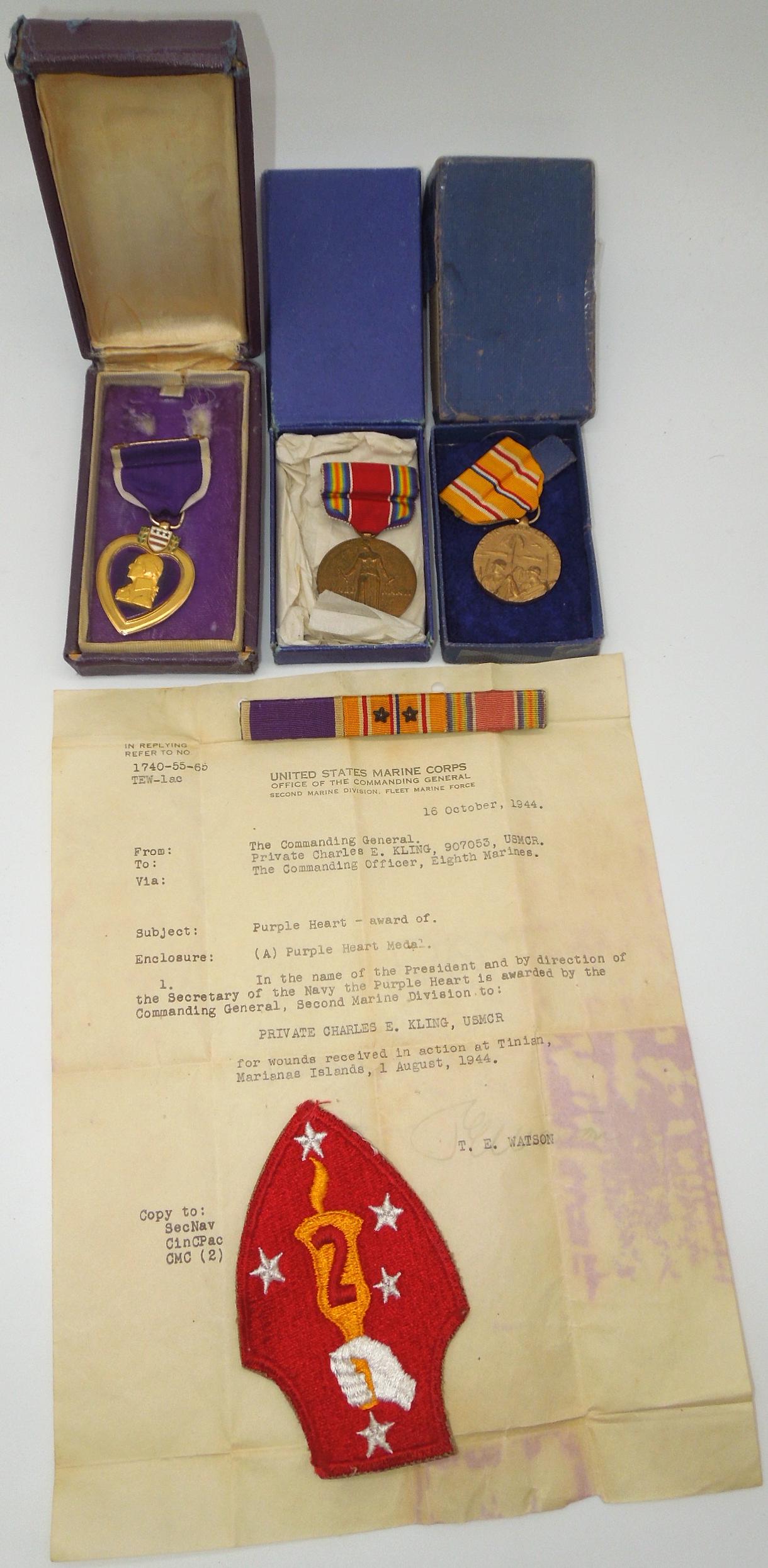 WWII USMC Marine Corps Purple Heart Medal & Documents Group (1 of 5)