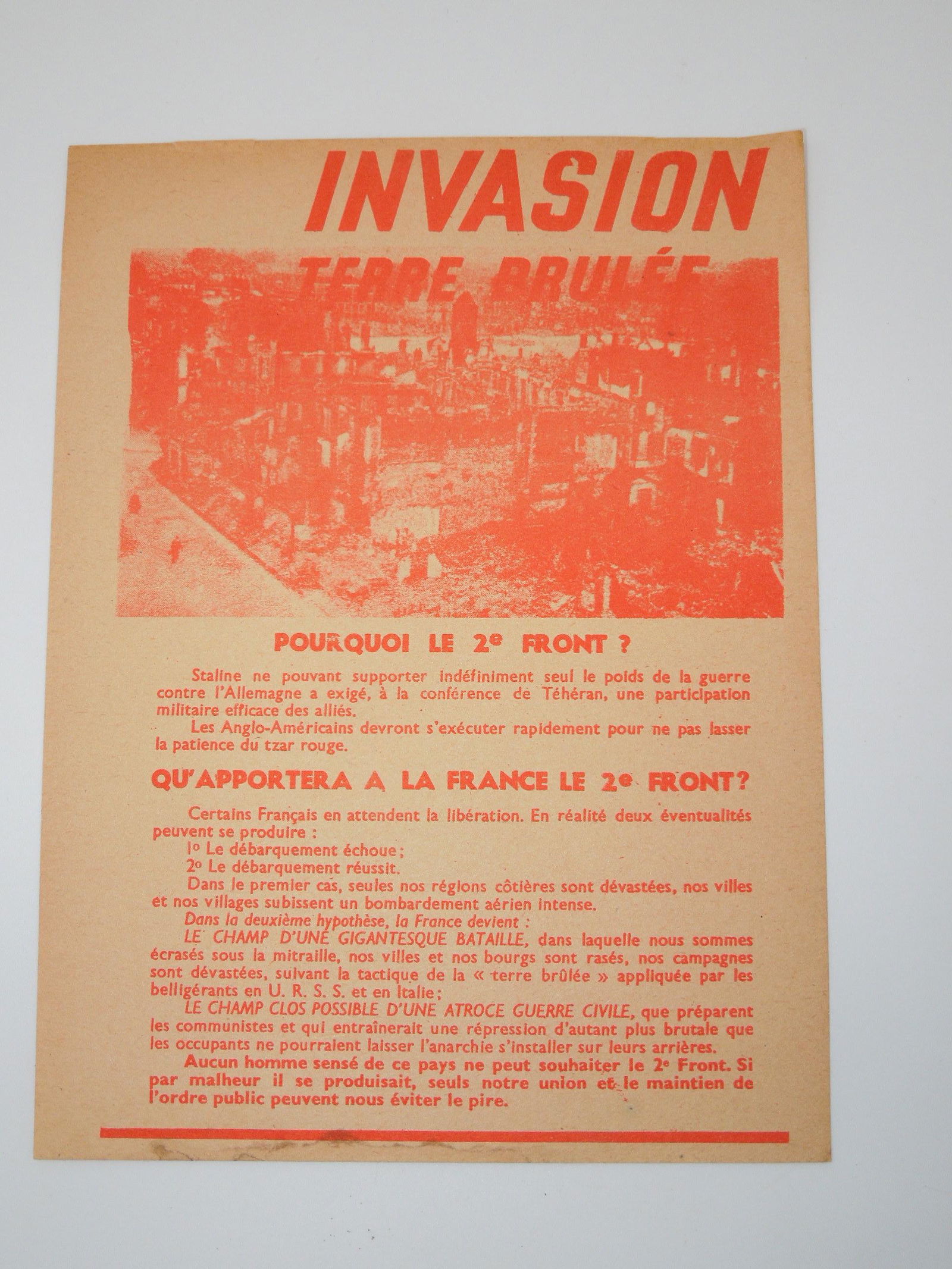 WWII German Invasion Propaganda Dropped Leaflet in France Anti-British & American (1 of 2)