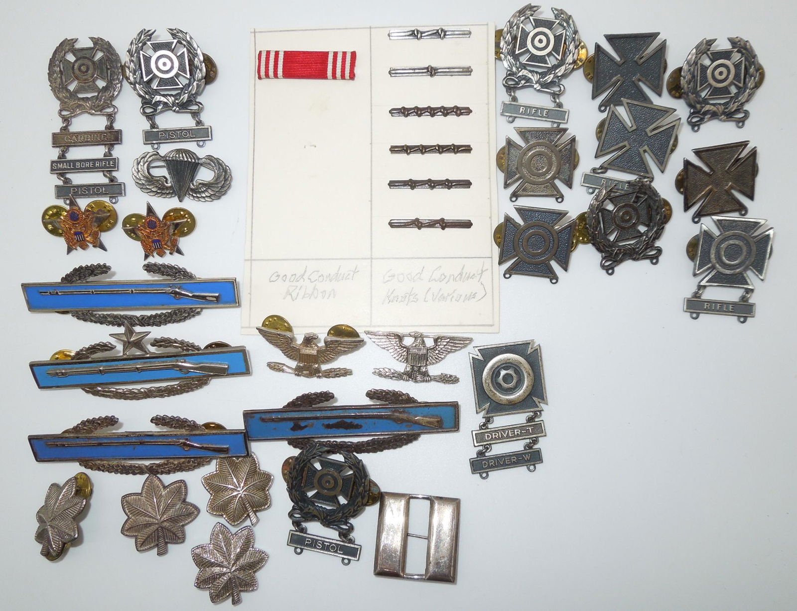 Lot of WWII - Korean War Sterling & Silver Filled Badges Pins Insignia CIBs, Rank, Plus (1 of 7)