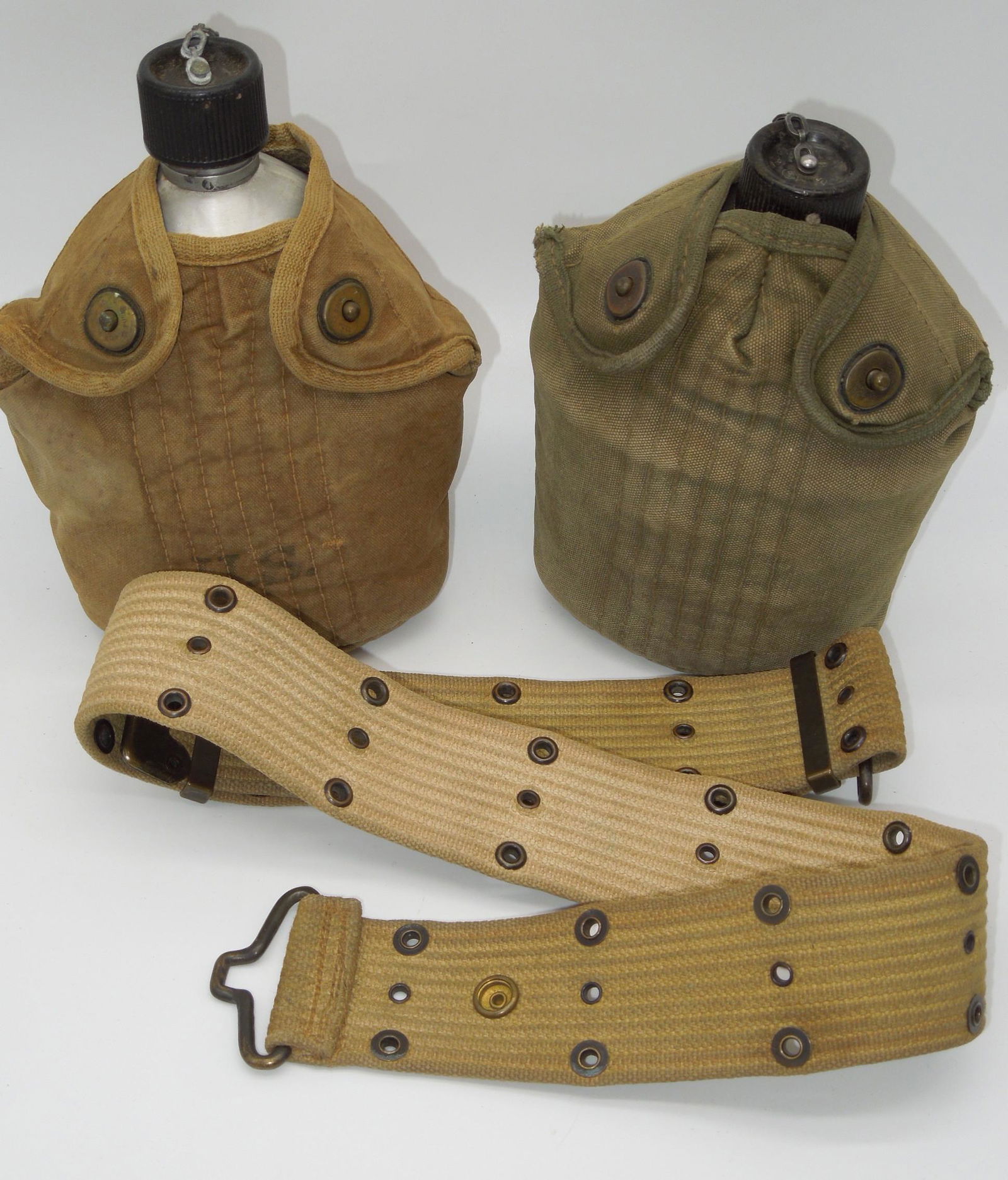 WWII US Army Military Canteens & Belt Field Gear Lot (1 of 5)