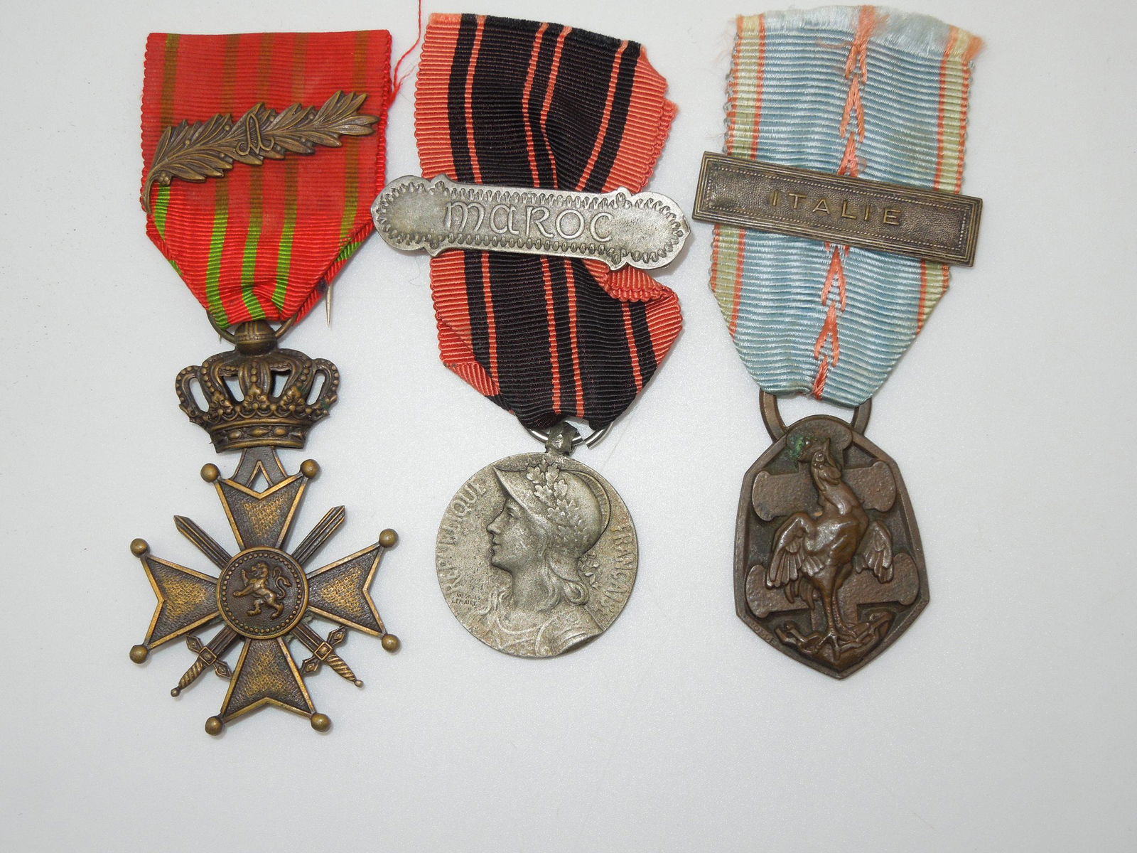 WWII France Commemorative War & Belgian Croix de guerre & Morocco Service Medals Lot (1 of 2)