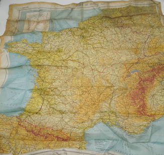 WWII March 1944 Zones of France Silk Escape Map: March 1944 Original silk escape map of France. This would be the type of item carried by US Paratroopers during the Invasion of Normandy, as well as US aviators flying missions over France.